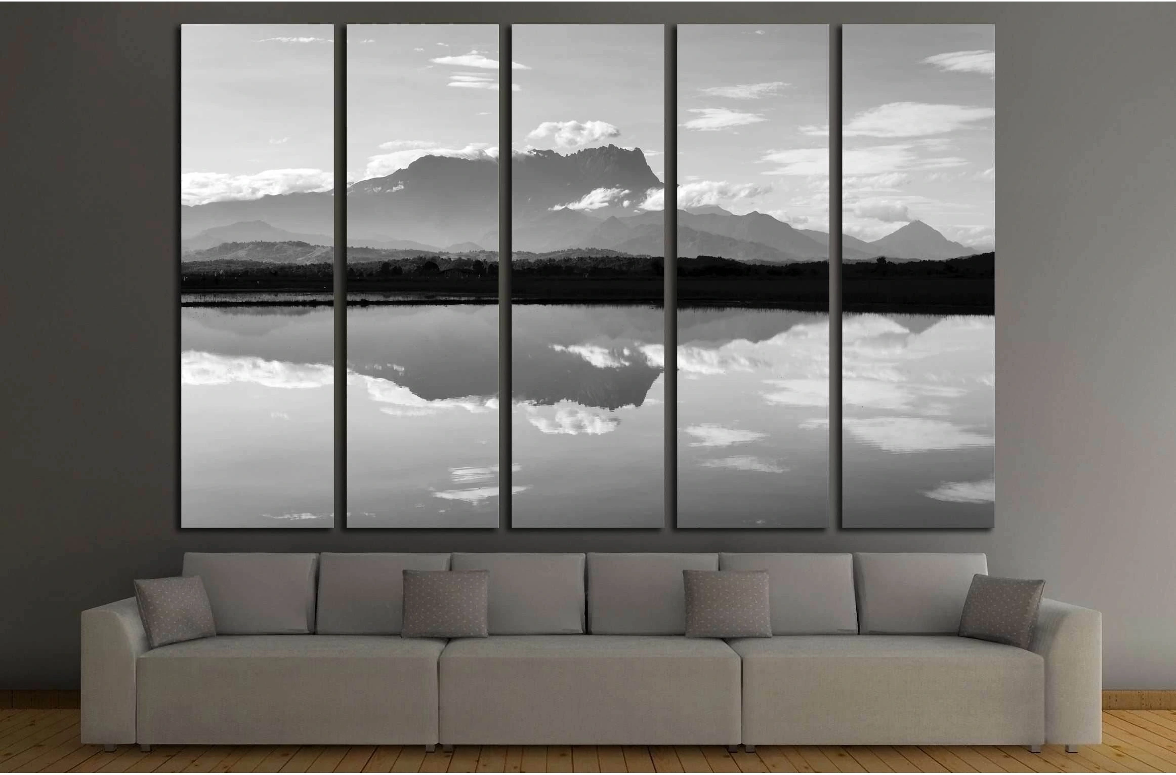 Reflection of Mount Kinabalu in black and white №2845 Ready to Hang Canvas Print - Zellart Canvas Prints ALL_Products, s-2845