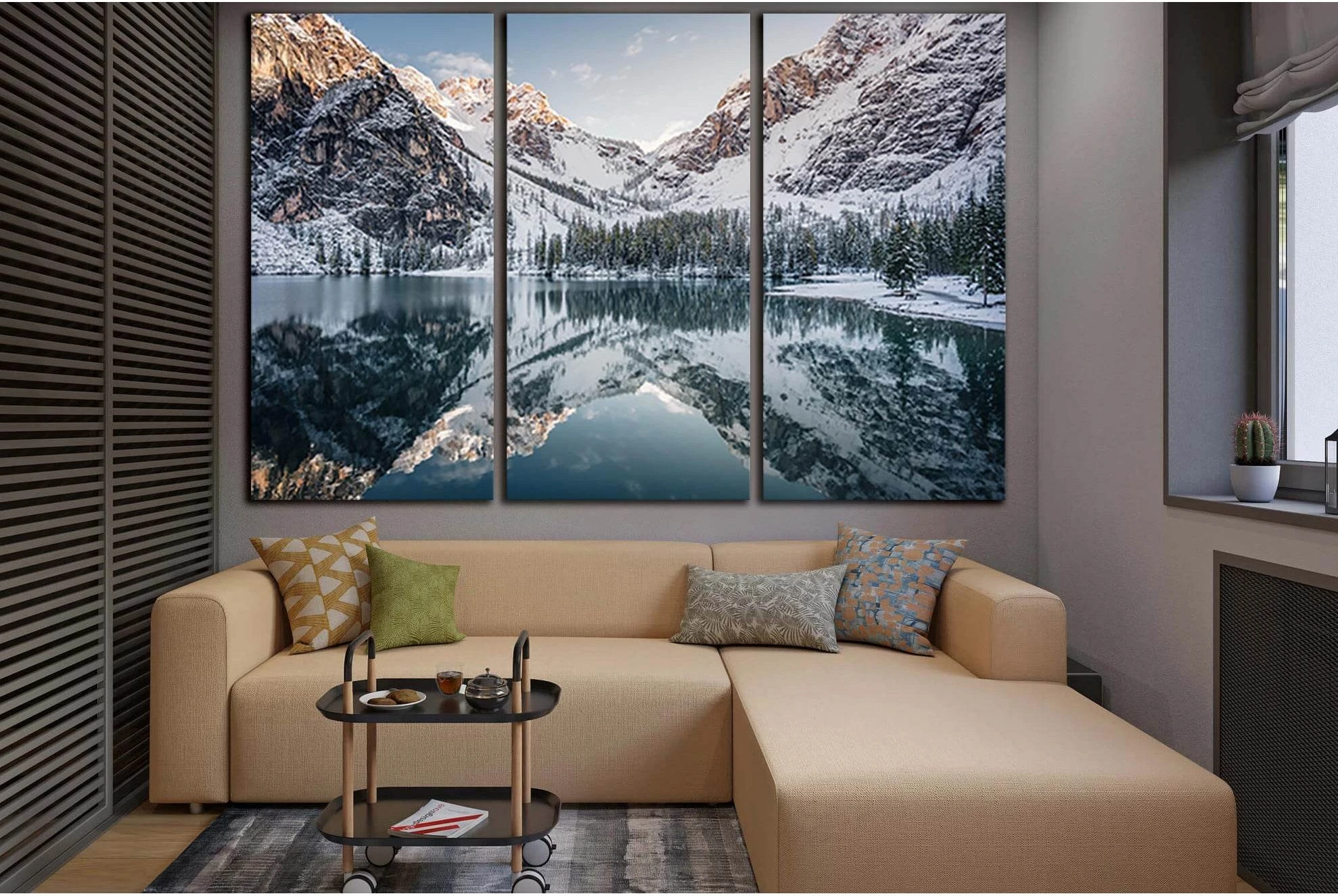 Reflection Of Winter Mountains In The Lake №SL1589 Ready to Hang Canvas Print - Zellart Canvas Prints 0new, ALL_Products, Mountains Wall Art, Nature Wall Art