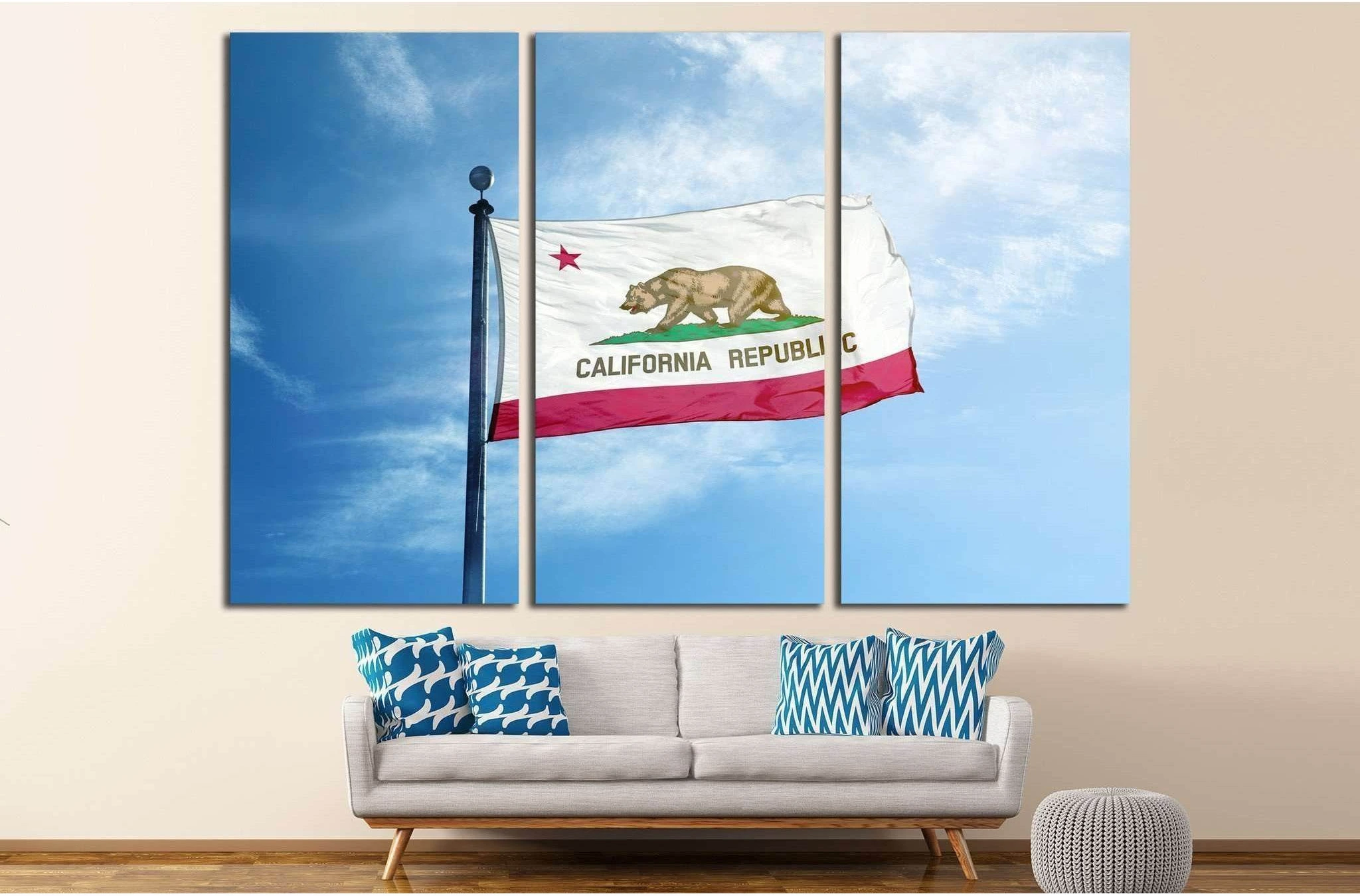 Republic California flag on the mast №1953 Ready to Hang Canvas Print - Zellart Canvas Prints ALL_Products, s-1953