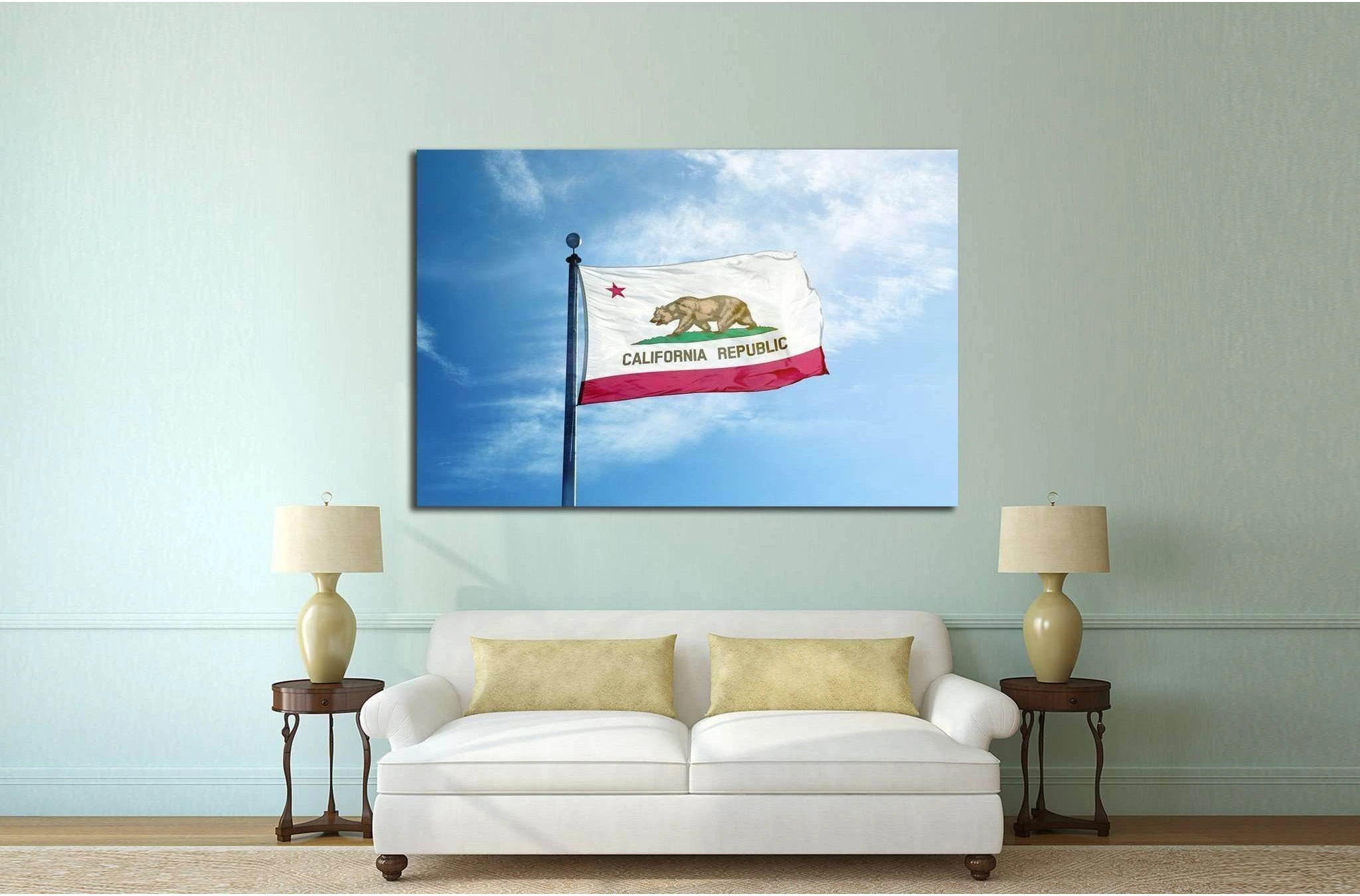 Republic California flag on the mast №1953 Ready to Hang Canvas Print - Zellart Canvas Prints ALL_Products, s-1953