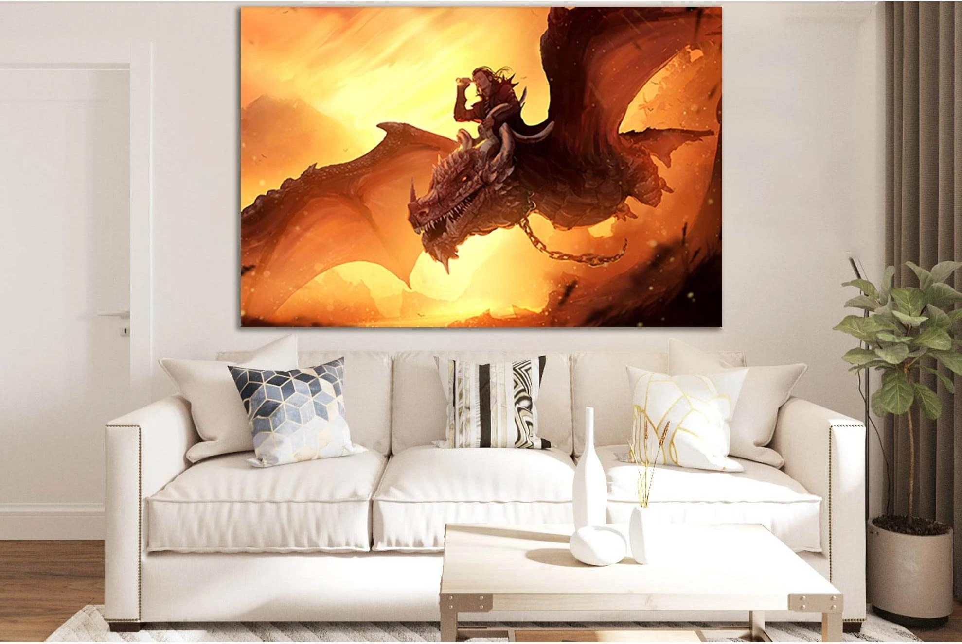 Researcher Flies On The Dragon №SL1240 Ready to Hang Canvas Print - Zellart Canvas Prints 0new, ALL_Products, Fantasy And Sci Fi Wall Art