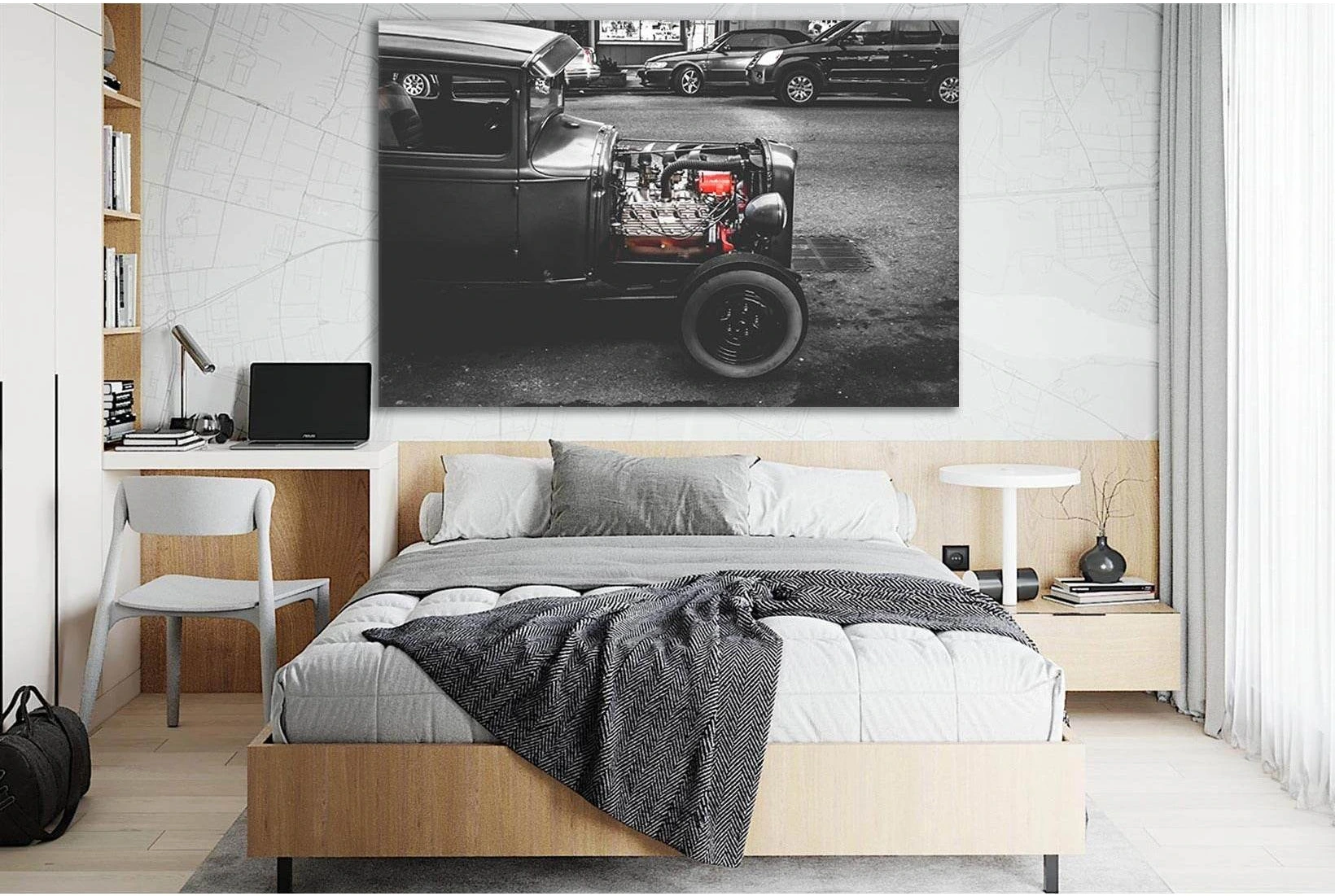 Retro Car Black End White №SL864 Ready to Hang Canvas Print - Zellart Canvas Prints 0new, ALL_Products, Black & White Wall Art