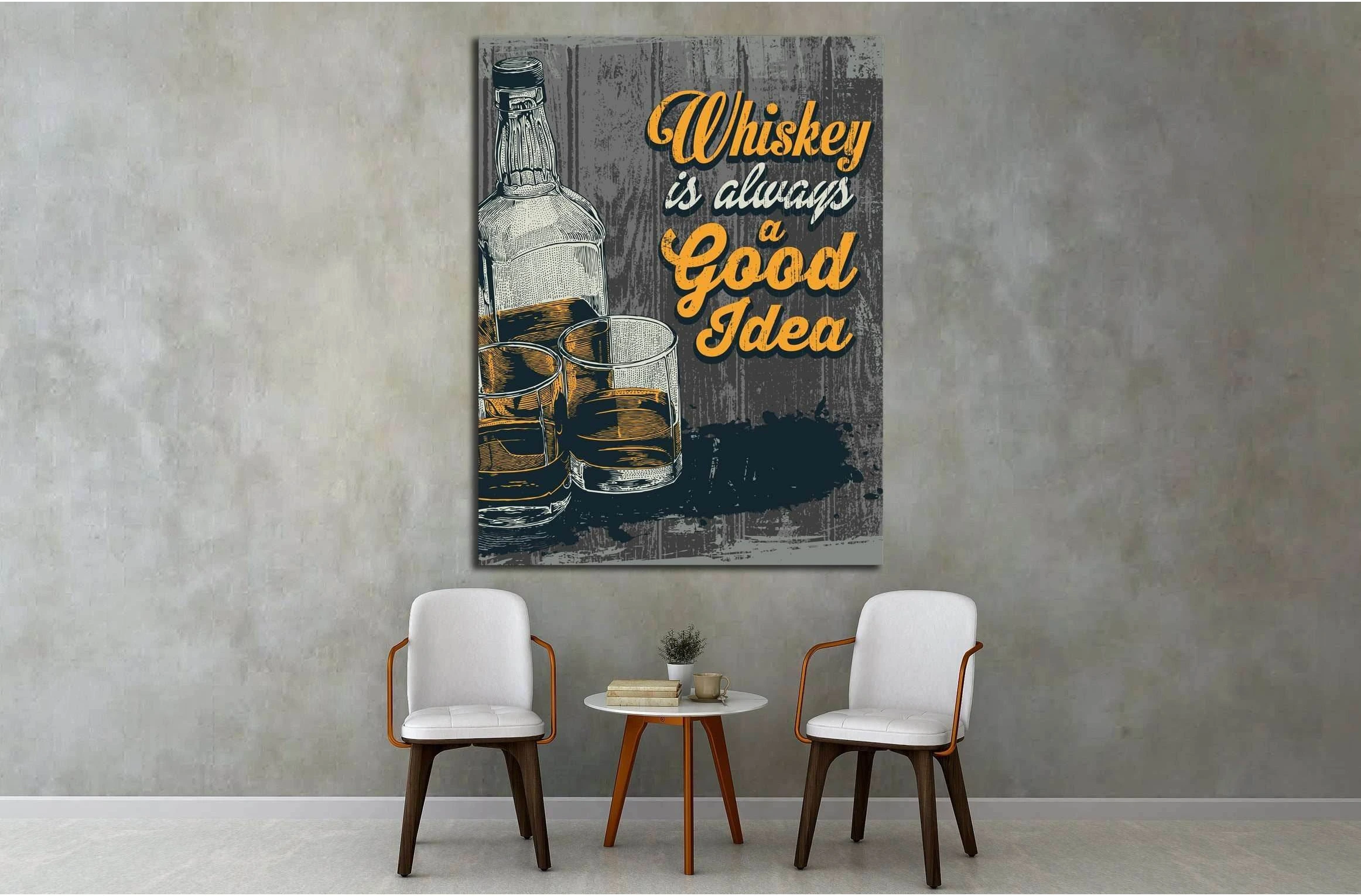 Retro design Whiskey Is Always A Good Idea with whiskey in two glasses and bottle №4574 Ready to Hang Canvas Print - Zellart Canvas Prints ALL_Products, s-4574