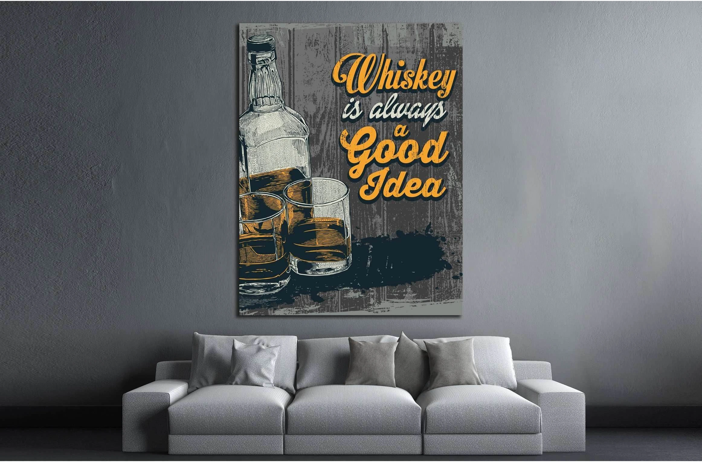 Retro design Whiskey Is Always A Good Idea with whiskey in two glasses and bottle №4574 Ready to Hang Canvas Print - Zellart Canvas Prints ALL_Products, s-4574