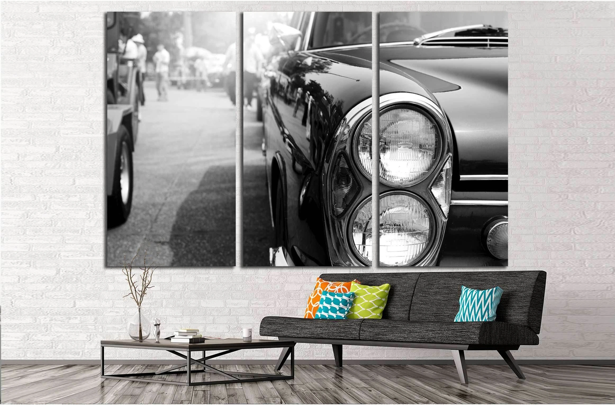 Retro of classic car ,vintage black and white style №3281 Ready to Hang Canvas Print - Zellart Canvas Prints ALL_Products, s-3281