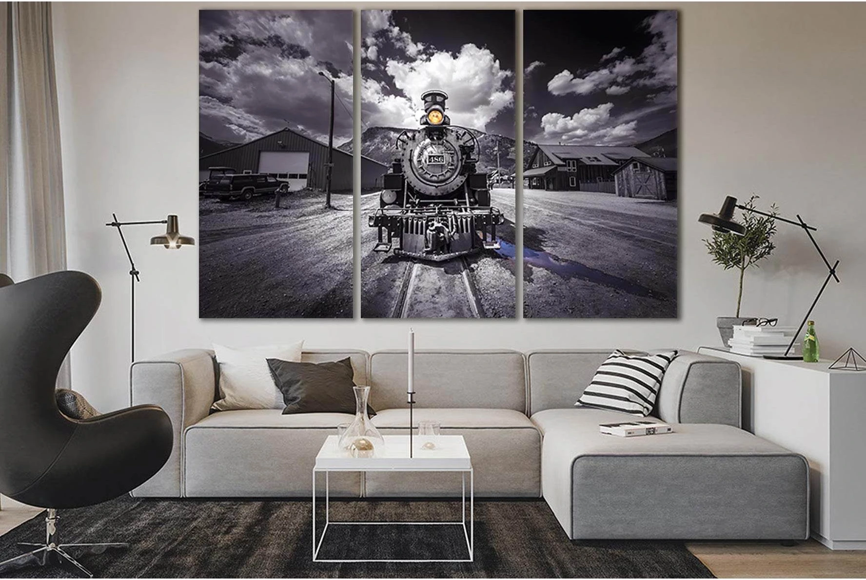 Retro Train Black And White №SL743 Ready to Hang Canvas Print - Zellart Canvas Prints 0new, ALL_Products, Engine, Engines Wall Art