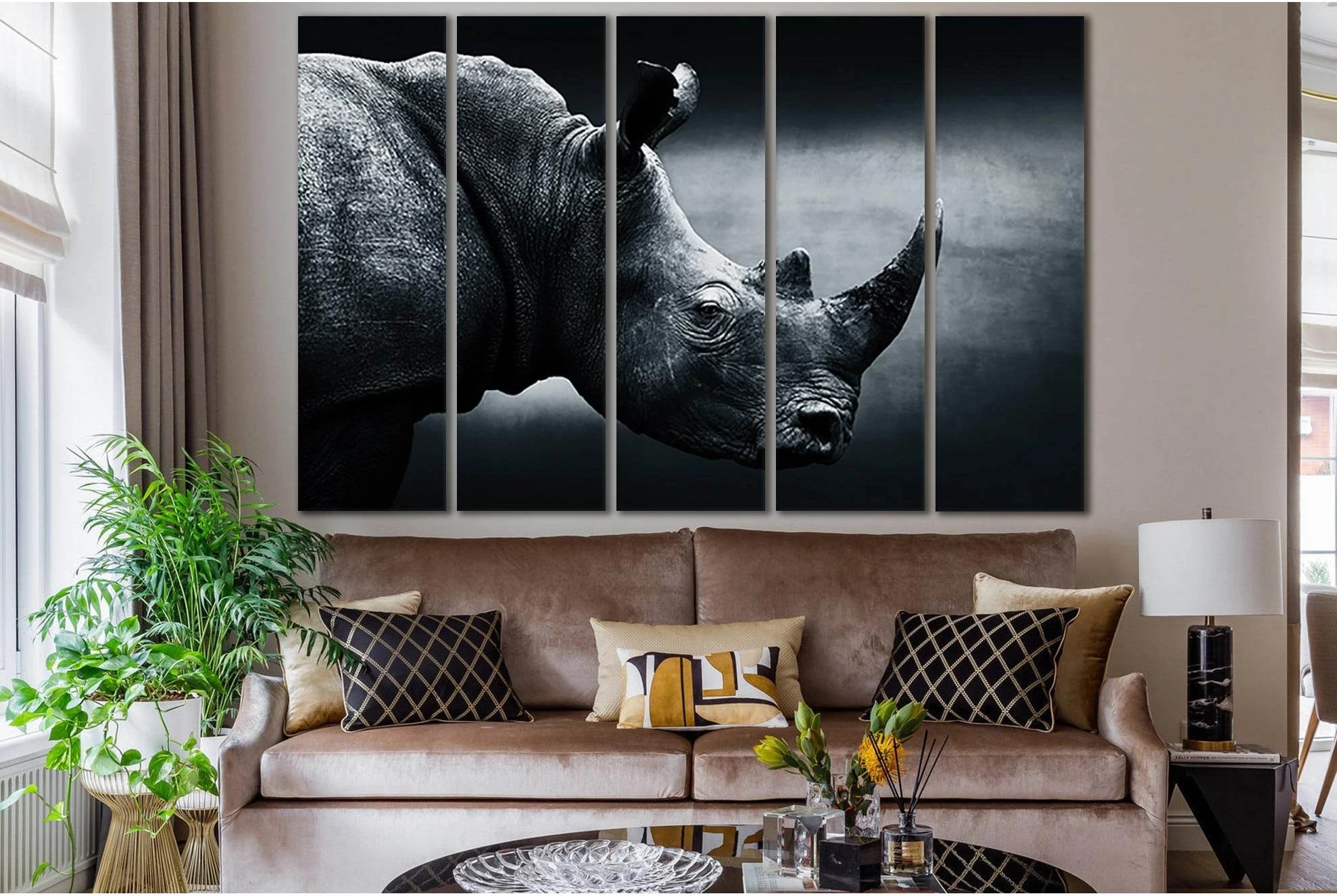 Rhinoceros Black And White №SL885 Ready to Hang Canvas Print - Zellart Canvas Prints 0new, ALL_Products, Black & White Wall Art
