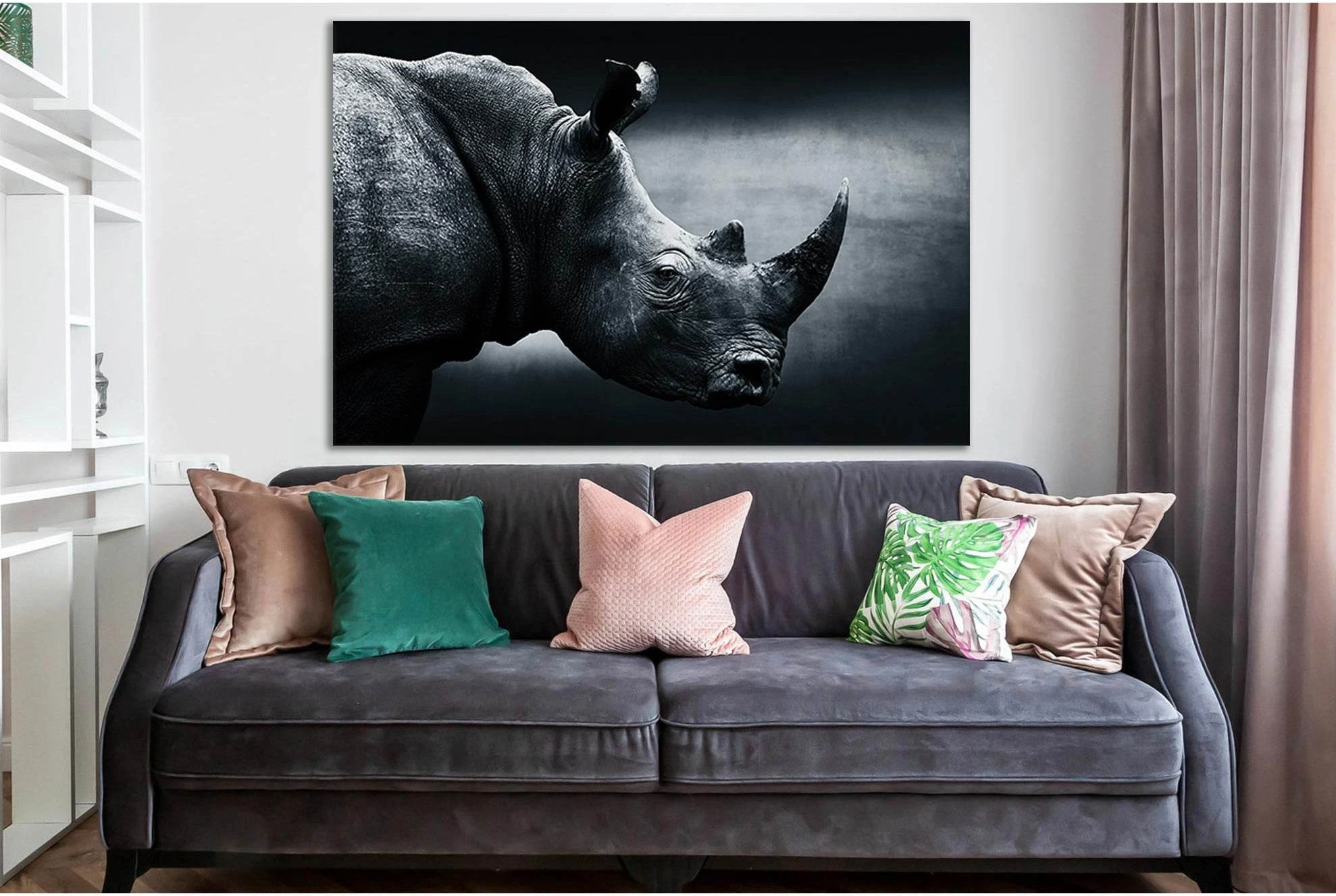 Rhinoceros Black And White №SL885 Ready to Hang Canvas Print - Zellart Canvas Prints 0new, ALL_Products, Black & White Wall Art