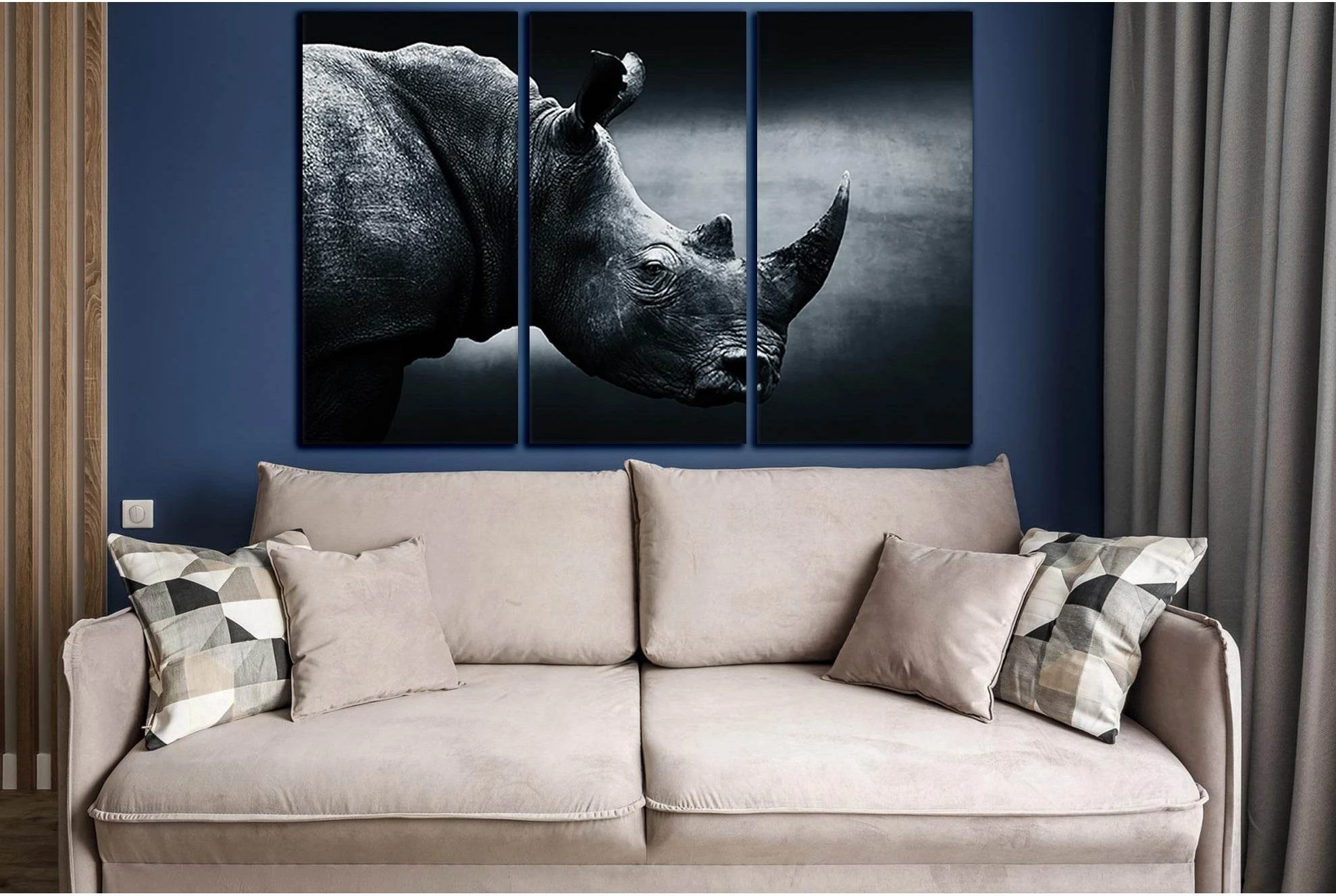 Rhinoceros Black And White №SL885 Ready to Hang Canvas Print - Zellart Canvas Prints 0new, ALL_Products, Black & White Wall Art