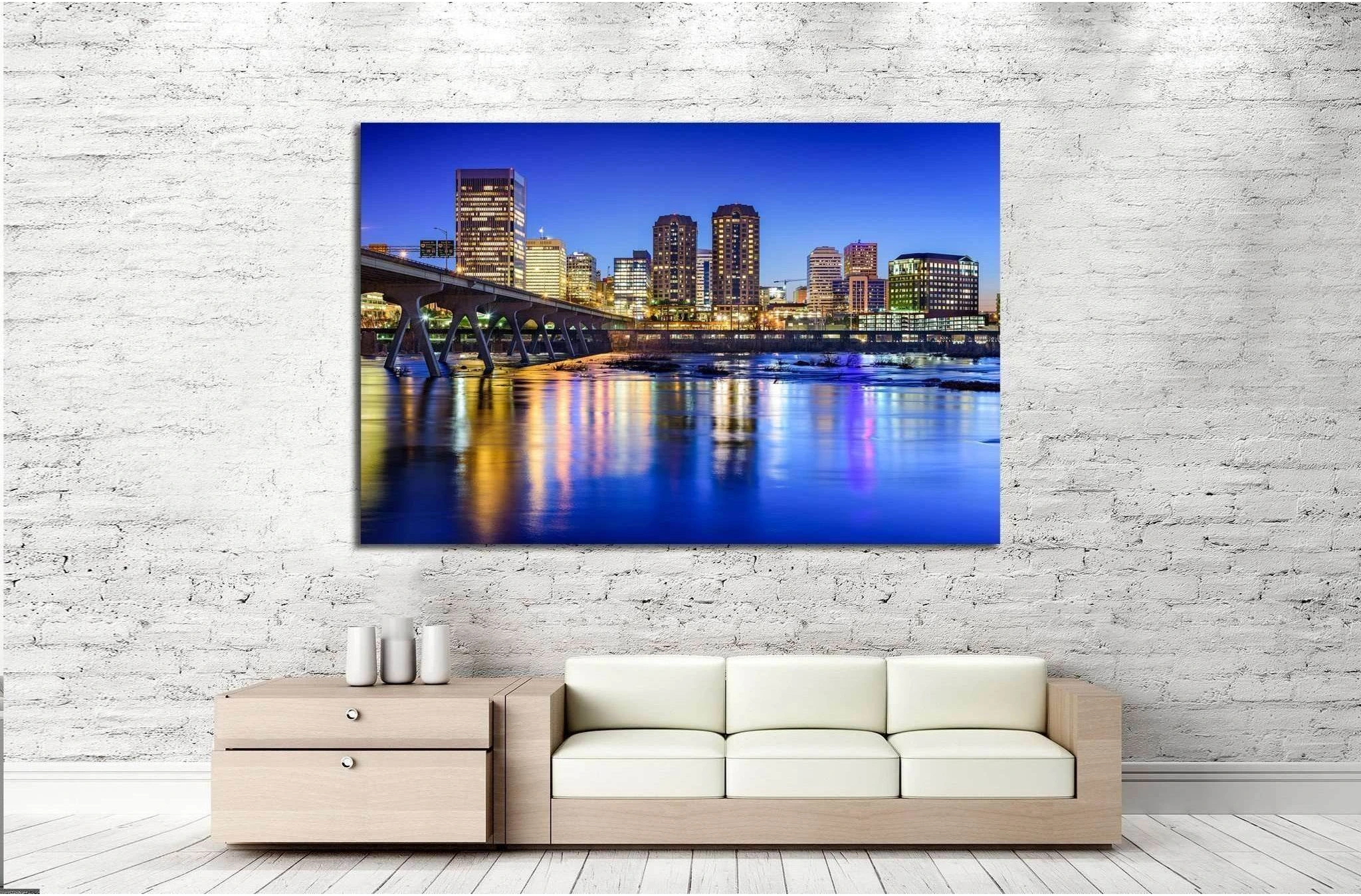 Richmond, Virginia, USA downtown skyline on the James River №2028 Ready to Hang Canvas Print - Zellart Canvas Prints ALL_Products, s-2028