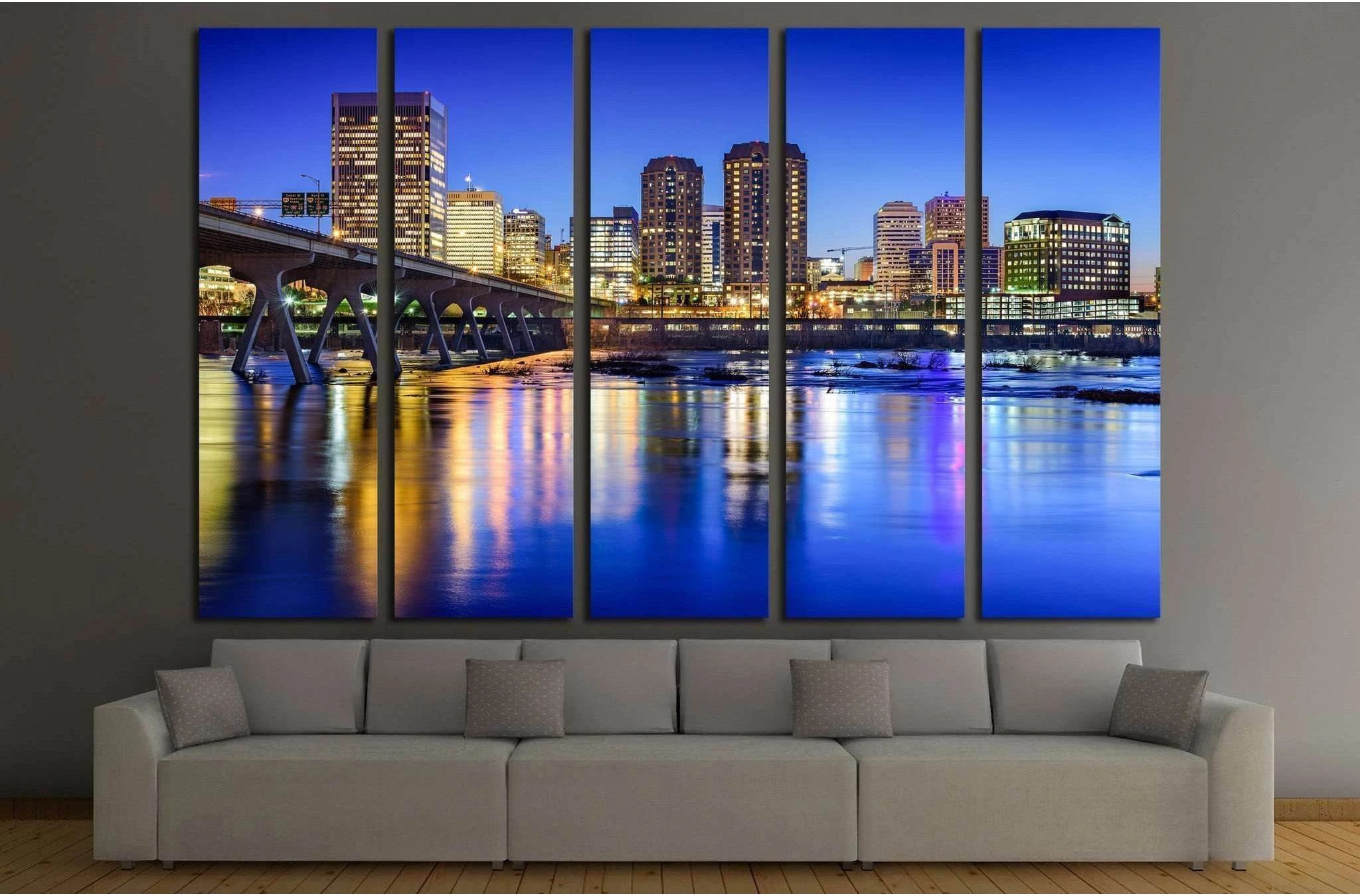Richmond, Virginia, USA downtown skyline on the James River №2028 Ready to Hang Canvas Print - Zellart Canvas Prints ALL_Products, s-2028