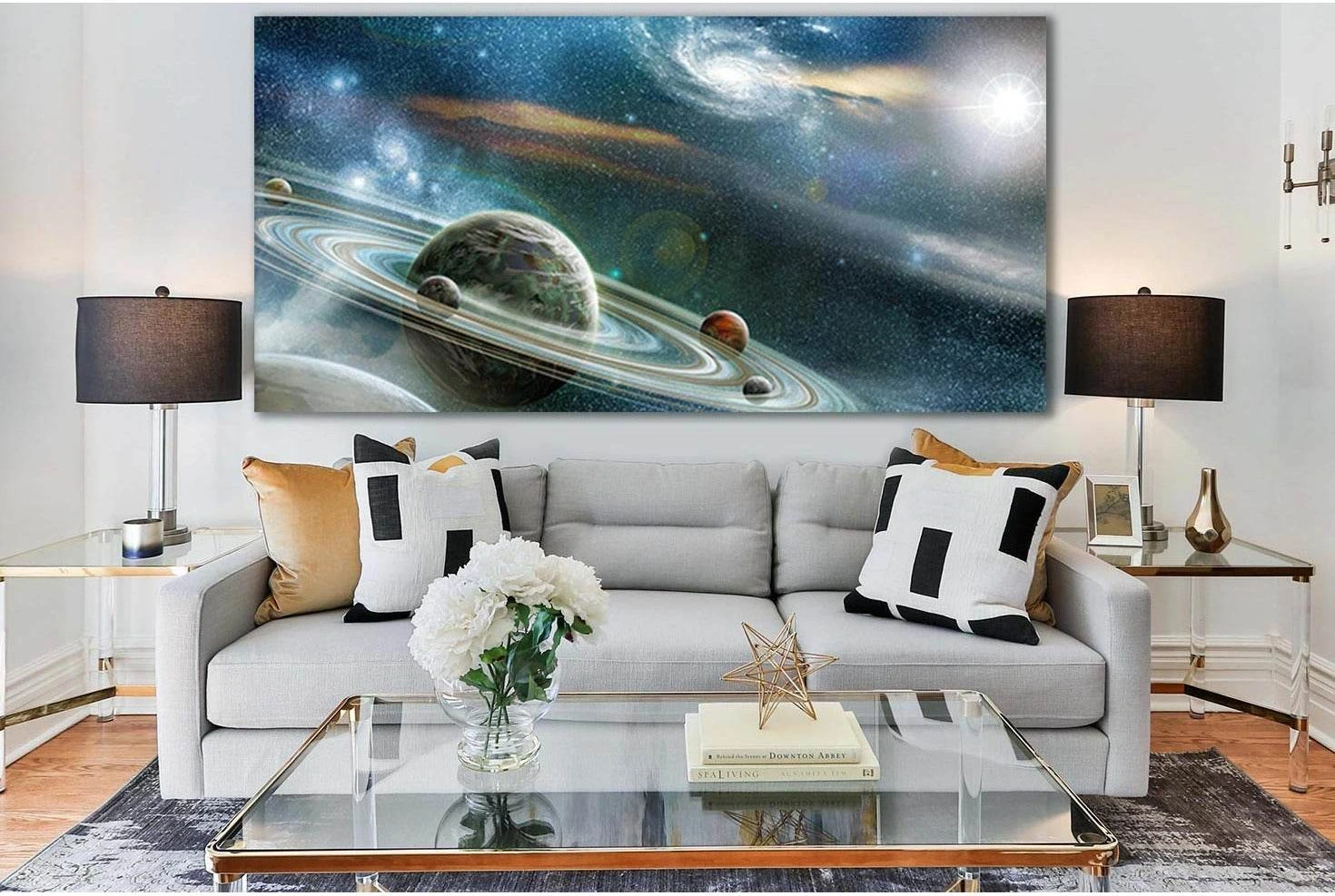 Rings Of Planets Fantasy Space №SL971 Ready to Hang Canvas Print - Zellart Canvas Prints 0new, ALL_Products, Astronomy & Space Canvas Wall Art