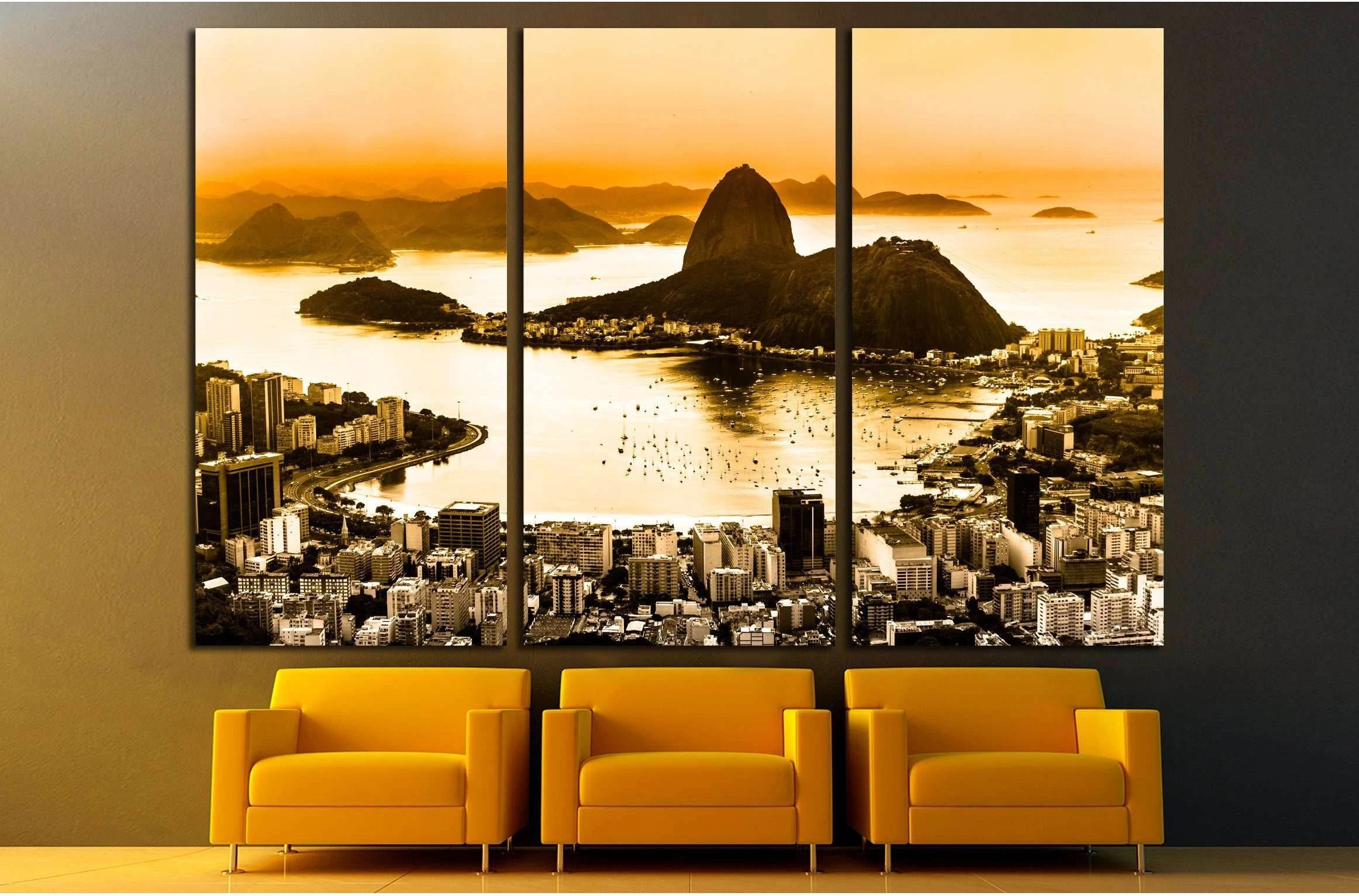 Rio de Janeiro, Brazil. Suggar Loaf and Botafogo beach viewed from Corcovado at sunset. №2615 Ready to Hang Canvas Print - Zellart Canvas Prints ALL_Products, s-2615