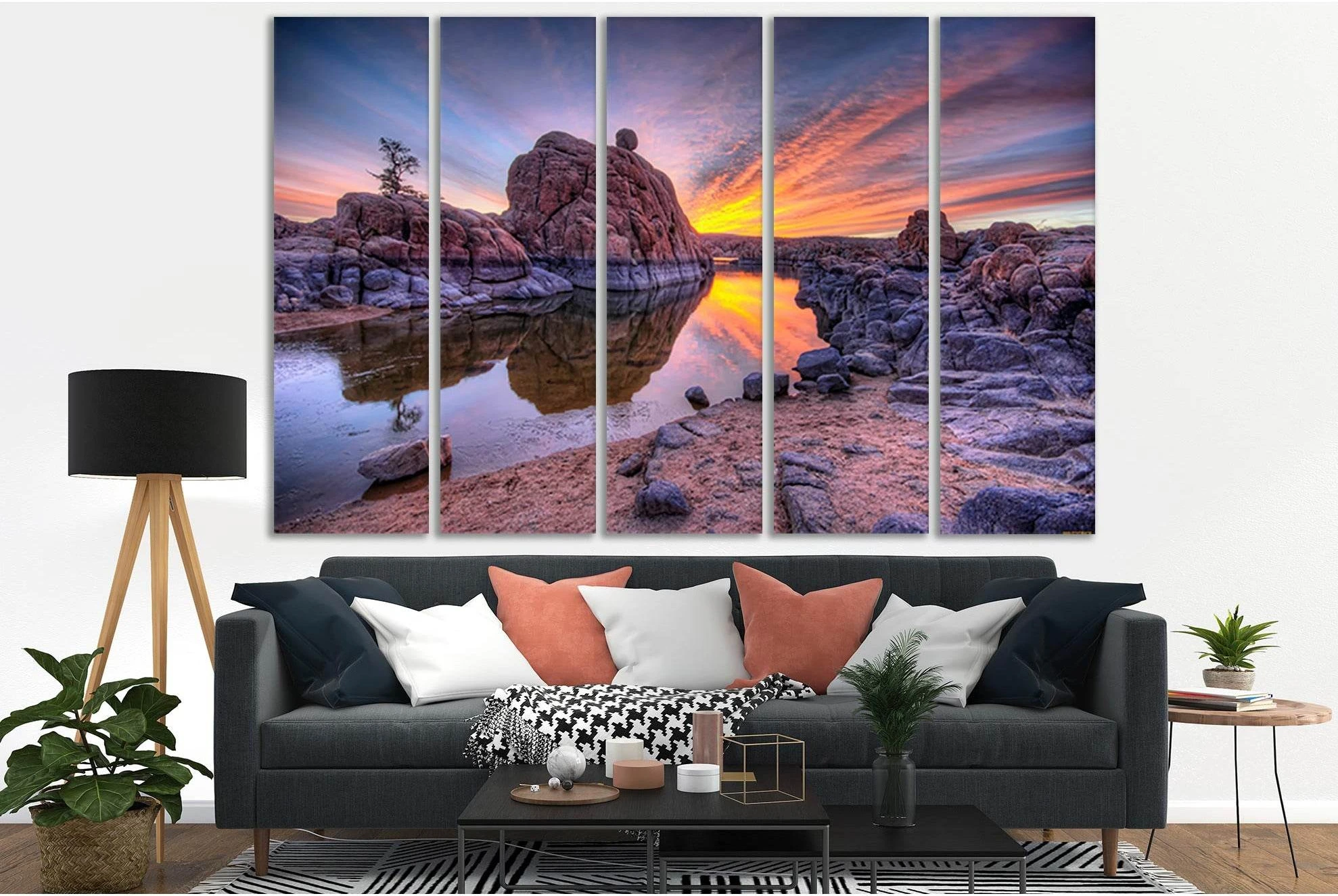 River Among Rocks Sunset №SL257 Ready to Hang Canvas Print - Zellart Canvas Prints 0new, ALL_Products, SUNRISE & SUNSET WALL ART