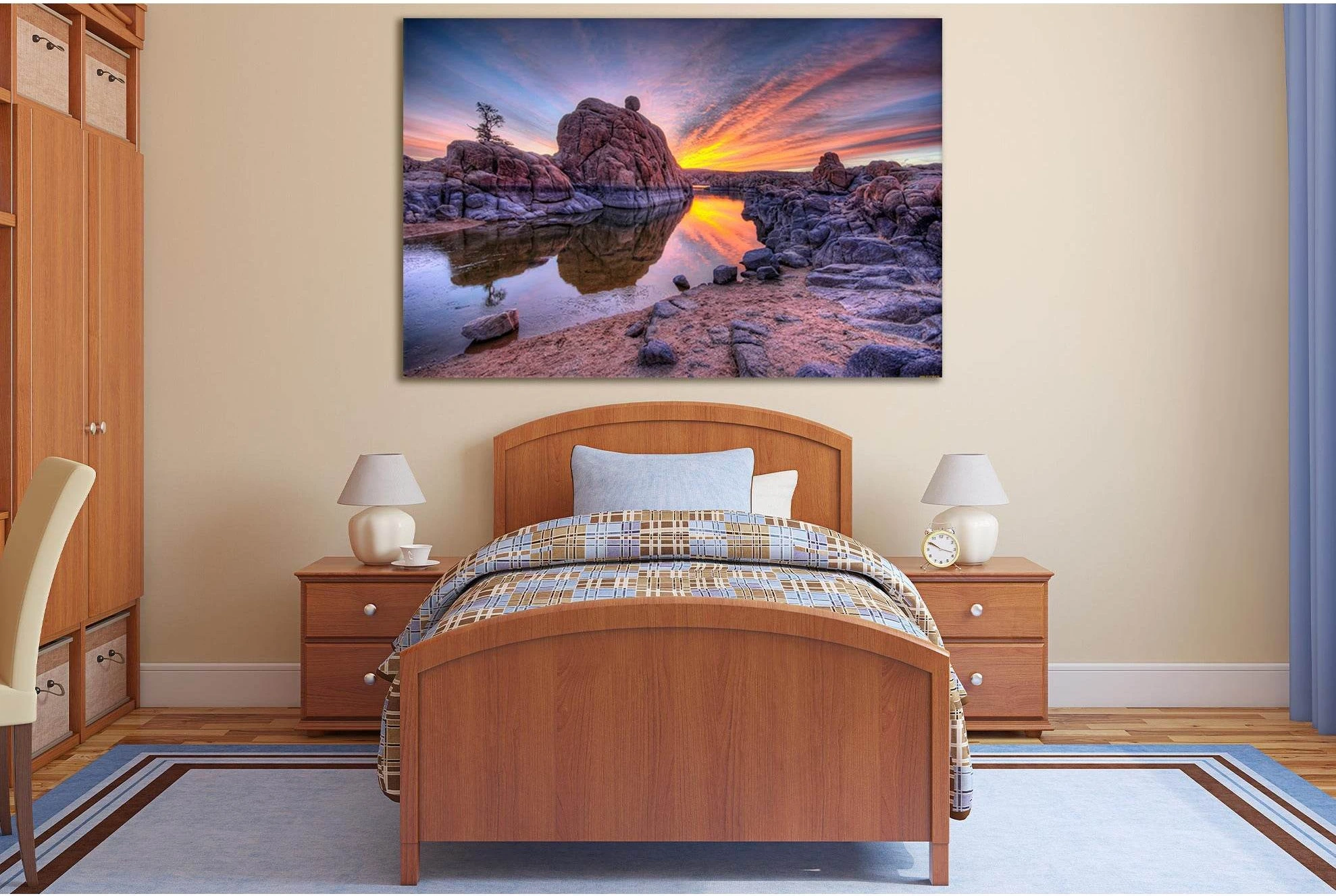 River Among Rocks Sunset №SL257 Ready to Hang Canvas Print - Zellart Canvas Prints 0new, ALL_Products, SUNRISE & SUNSET WALL ART