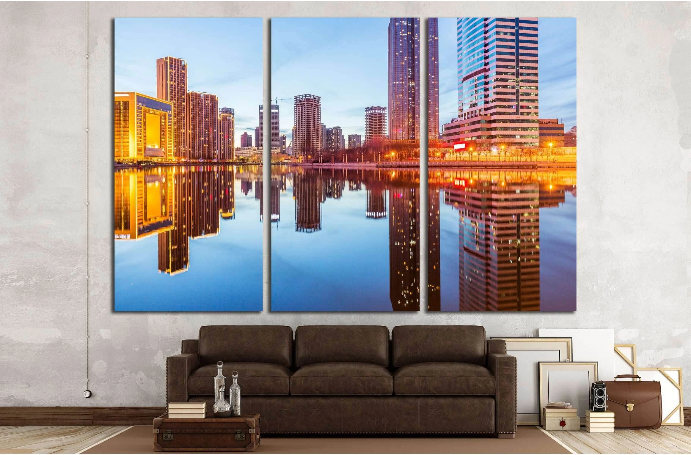 River And Modern Buildings Against Sky in Tianjin,China. №2726 Ready to Hang Canvas Print - Zellart Canvas Prints ALL_Products, s-2726