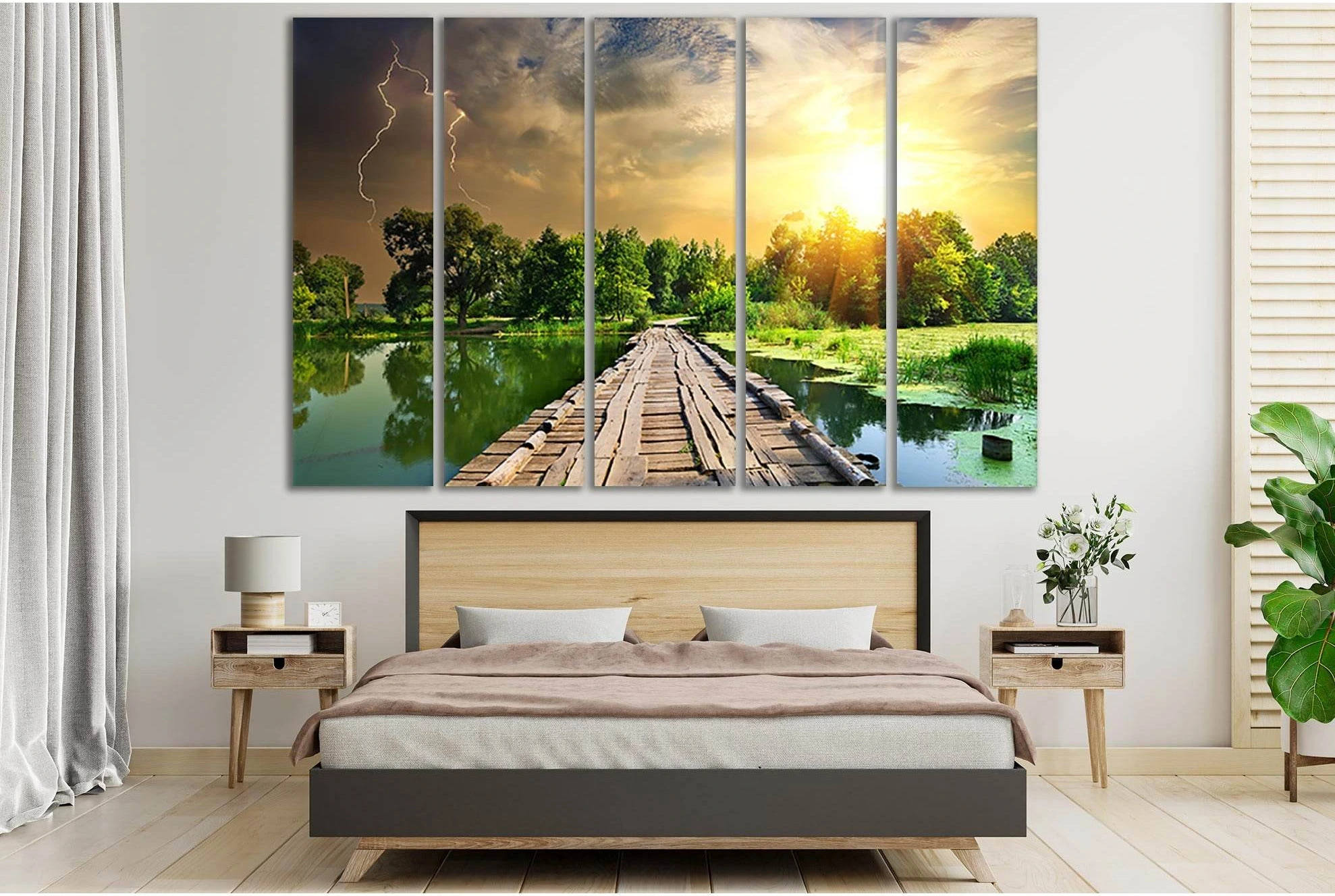 River Bridge At Dawn №SL235 Ready to Hang Canvas Print - Zellart Canvas Prints 0new, ALL_Products, SUNRISE & SUNSET WALL ART