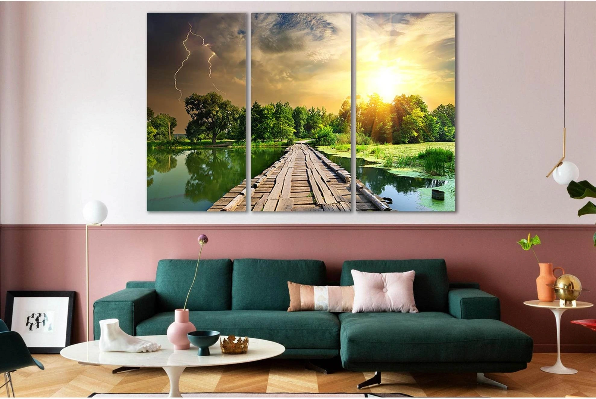 River Bridge At Dawn №SL235 Ready to Hang Canvas Print - Zellart Canvas Prints 0new, ALL_Products, SUNRISE & SUNSET WALL ART