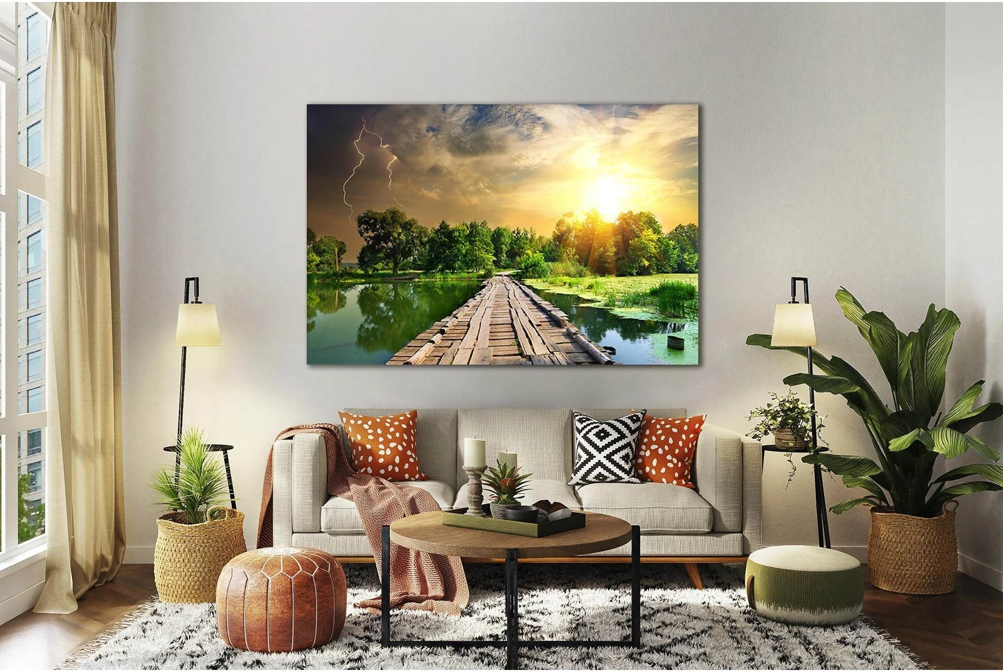 River Bridge At Dawn №SL235 Ready to Hang Canvas Print - Zellart Canvas Prints 0new, ALL_Products, SUNRISE & SUNSET WALL ART