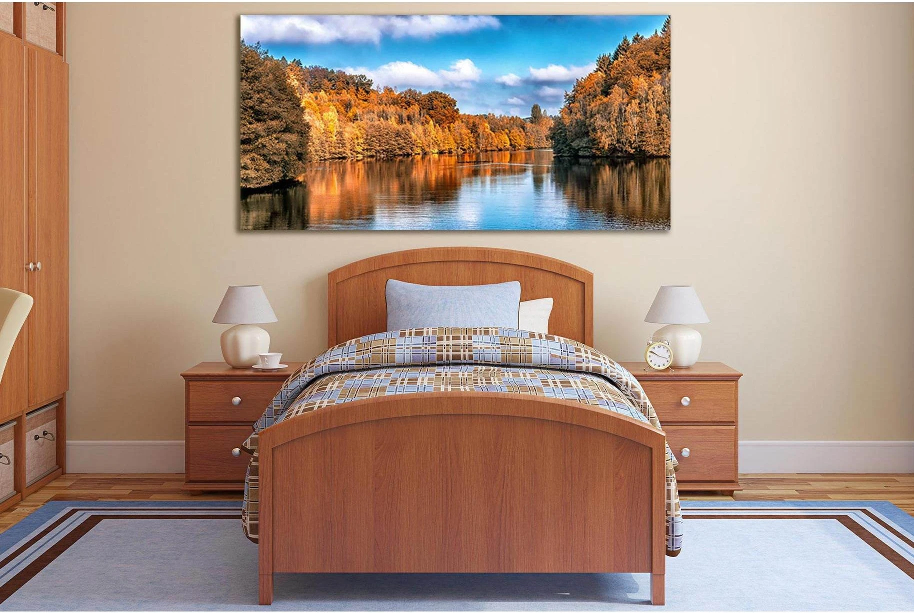 River In Autumn Forest №SL631 Ready to Hang Canvas Print - Zellart Canvas Prints 0new, ALL_Products, Autumn Wall Art