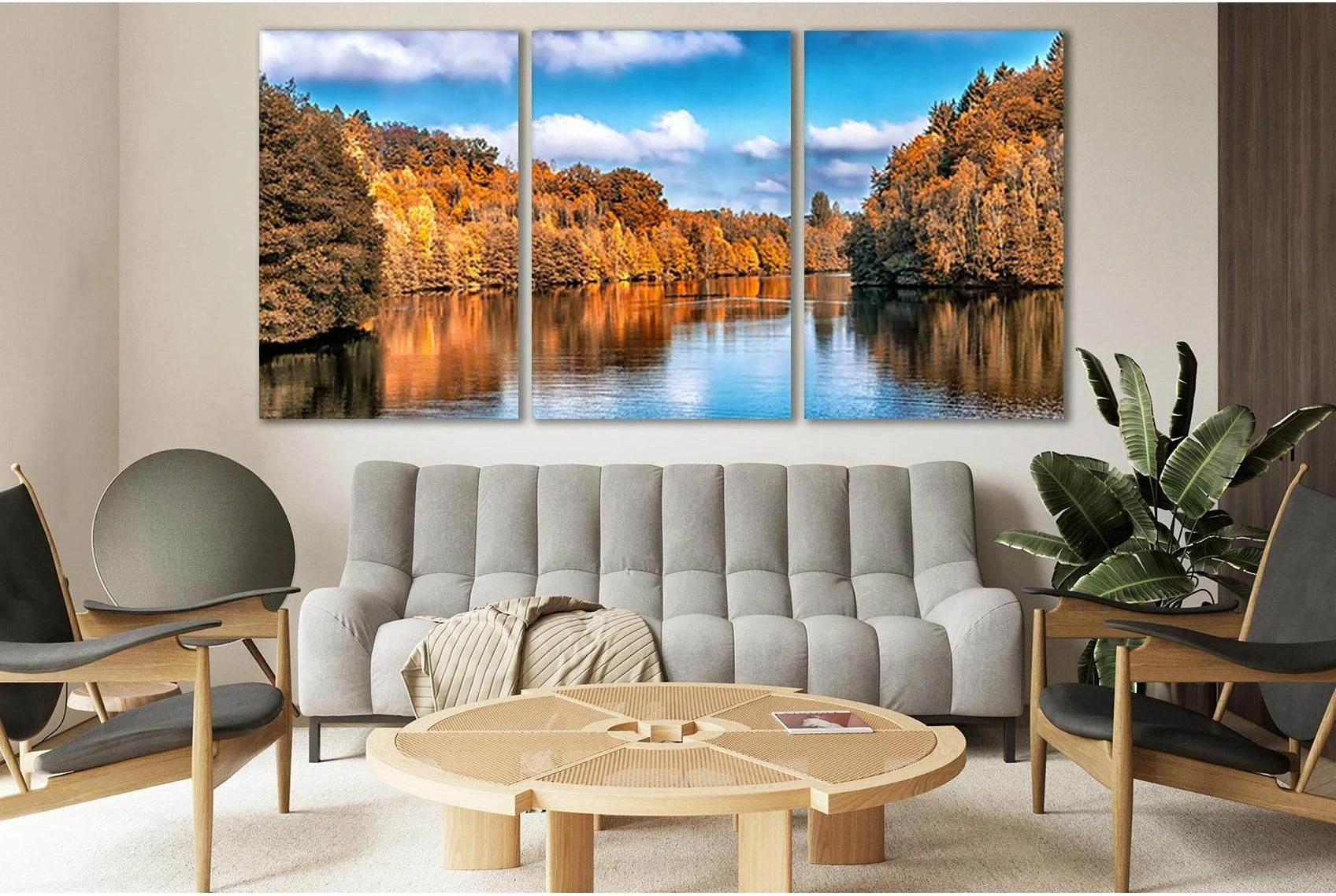 River In Autumn Forest №SL631 Ready to Hang Canvas Print - Zellart Canvas Prints 0new, ALL_Products, Autumn Wall Art