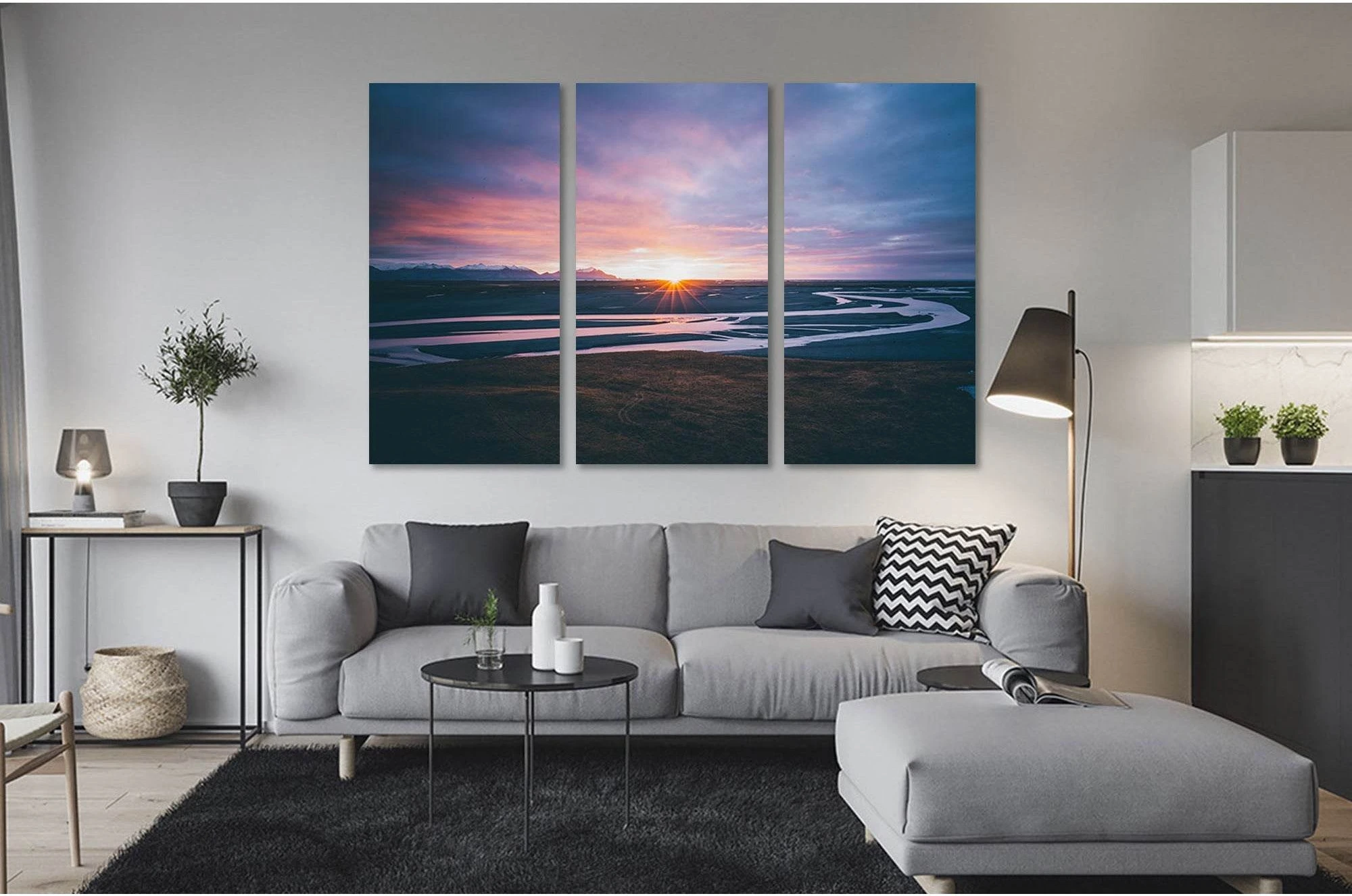 River in Iceland №D1813 Ready to Hang Canvas Print - Zellart Canvas Prints 0new, ALL_Products, Sunrise & sunset wall art