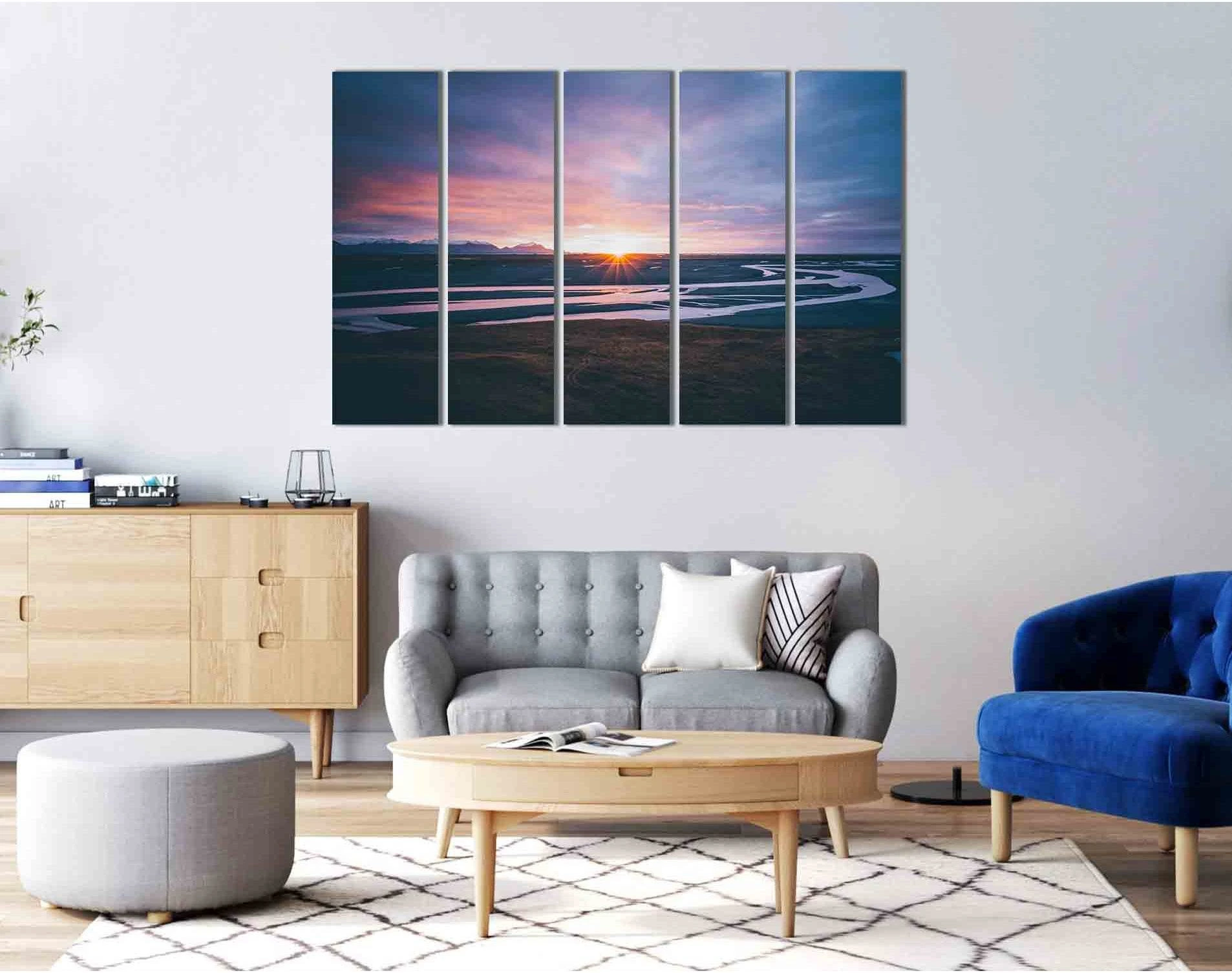 River in Iceland №D1813 Ready to Hang Canvas Print - Zellart Canvas Prints 0new, ALL_Products, Sunrise & sunset wall art