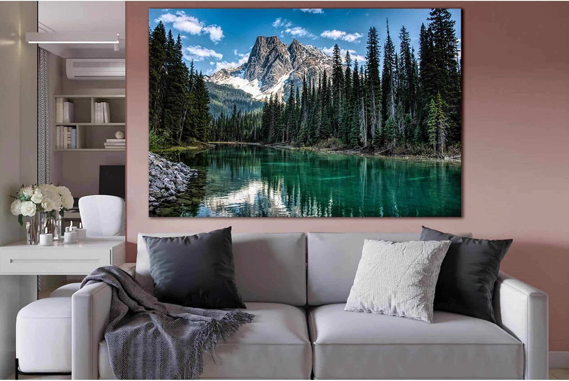 River In Mountain Forest №SL1596 Ready to Hang Canvas Print - Zellart Canvas Prints 0new, ALL_Products, Mountains Wall Art, Nature Wall Art