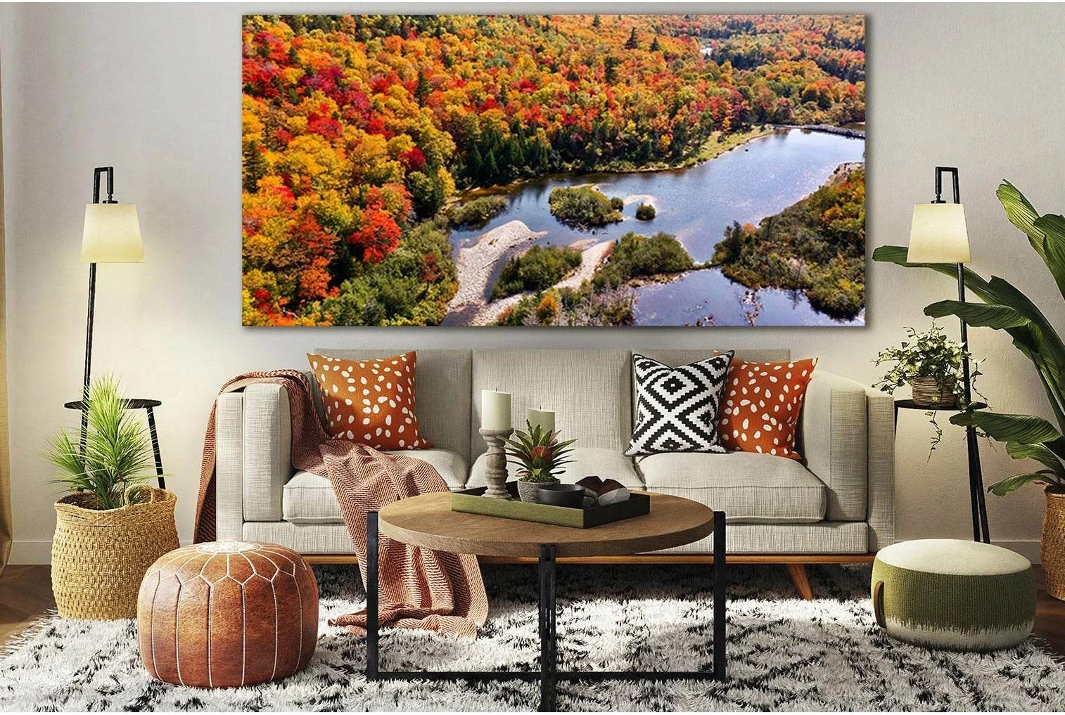 River In The Autumn Forest №SL1480 Ready to Hang Canvas Print - Zellart Canvas Prints 0new, ALL_Products, AUTUMN WALL ART