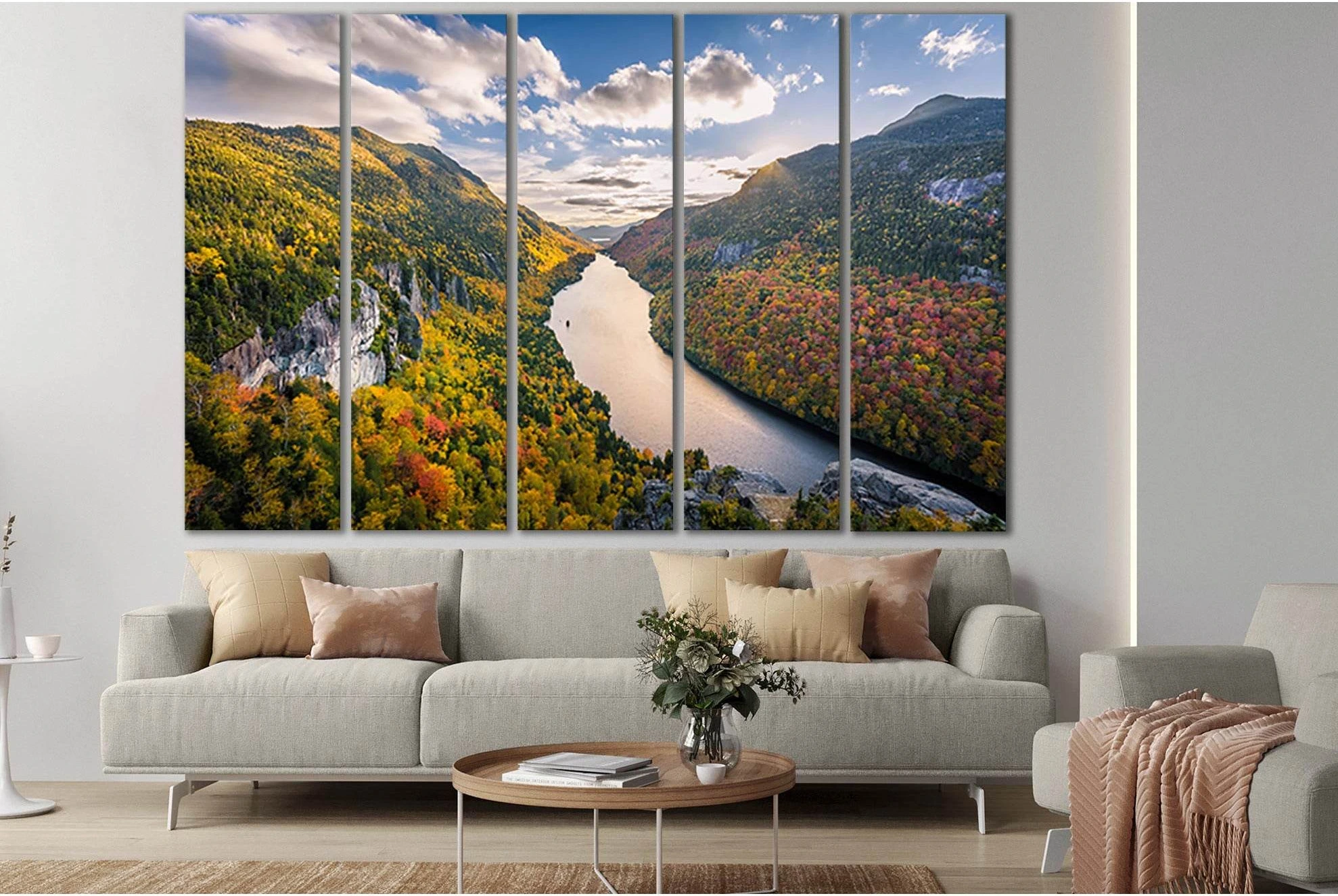 River Mountains Fall Clouds Tree №SL1477 Ready to Hang Canvas Print - Zellart Canvas Prints 0new, ALL_Products, AUTUMN WALL ART