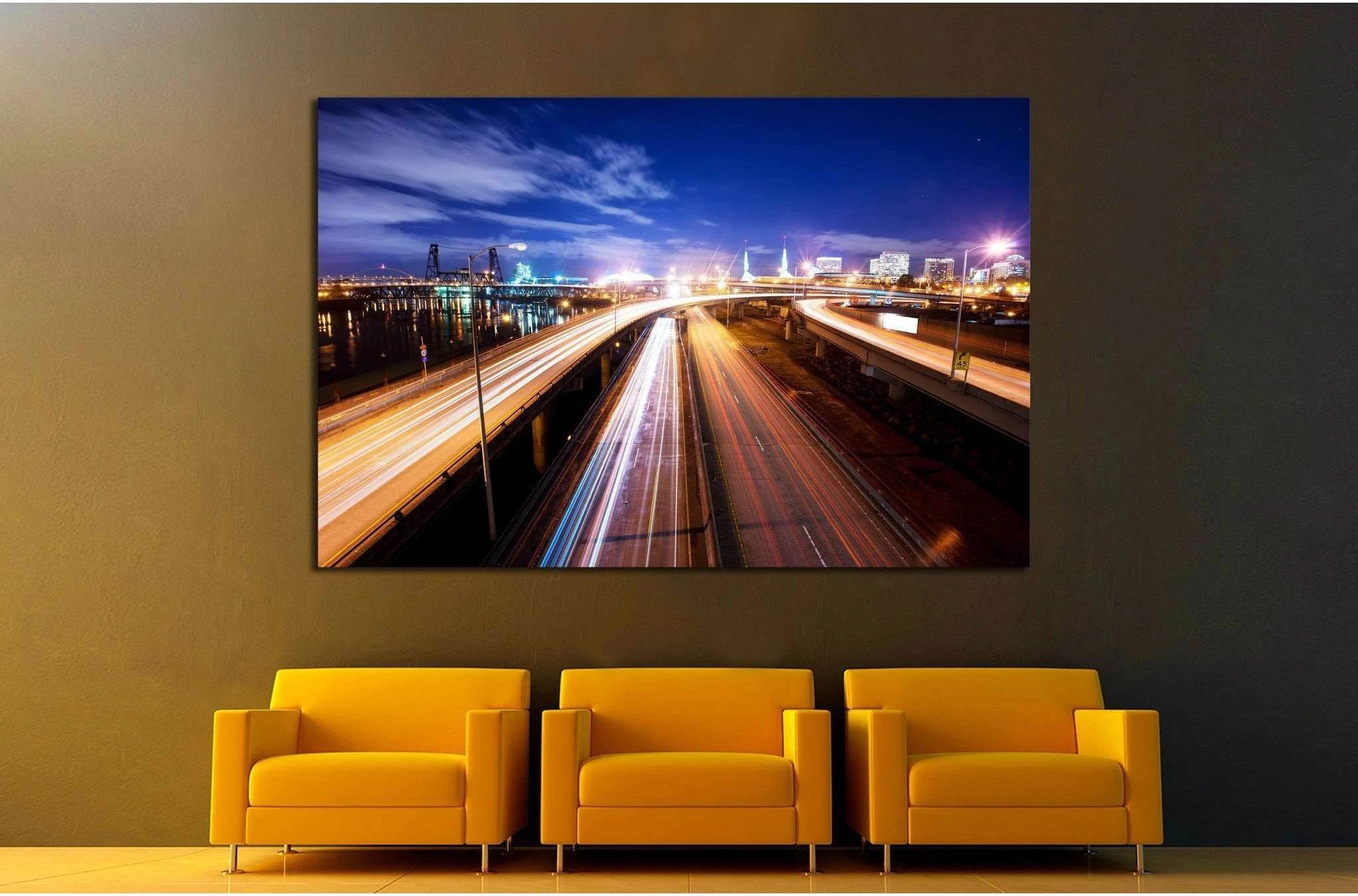 Road at night in portland №807 Ready to Hang Canvas Print - Zellart Canvas Prints ALL_Products, s-807