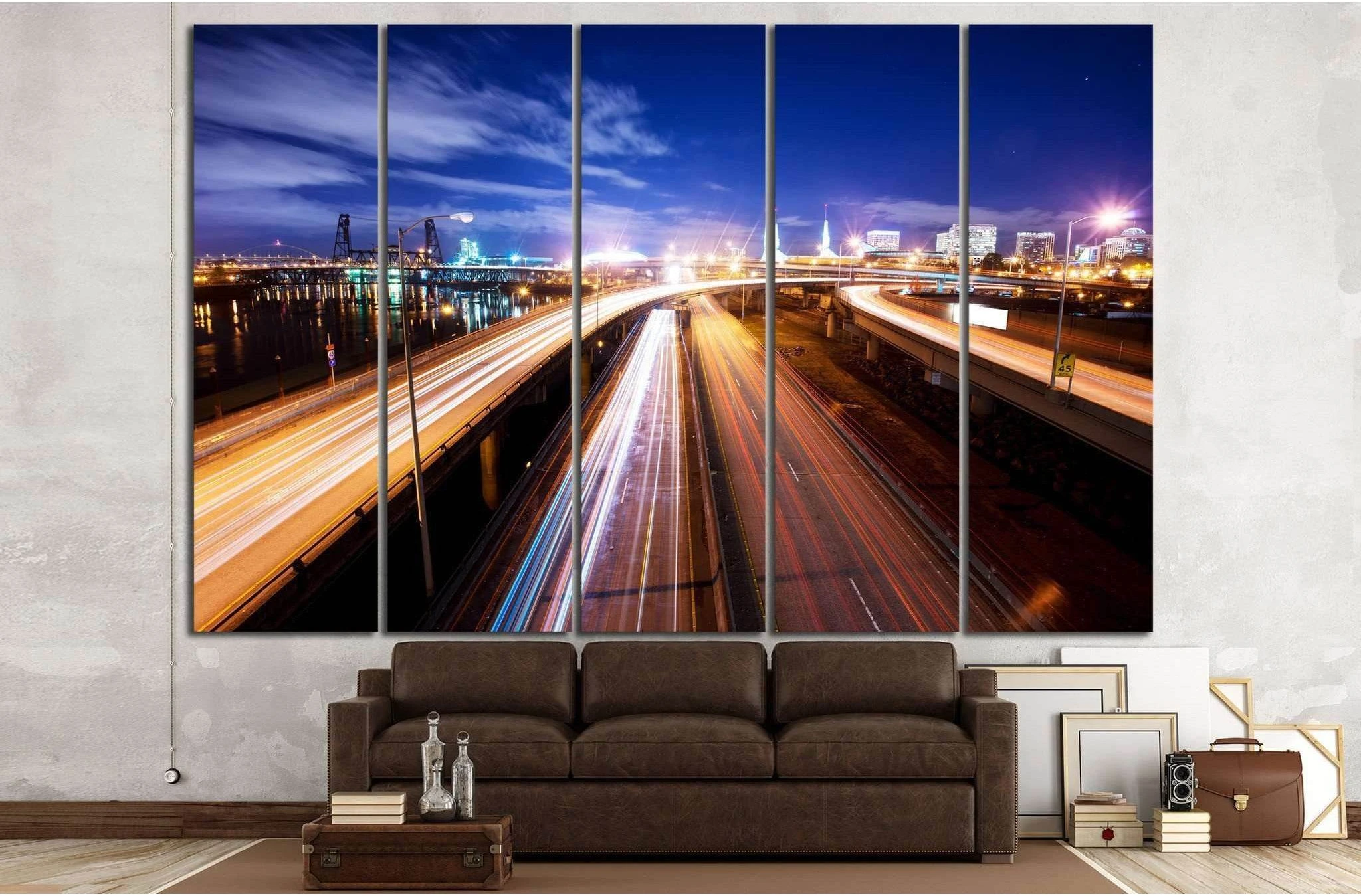 Road at night in portland №807 Ready to Hang Canvas Print - Zellart Canvas Prints ALL_Products, s-807