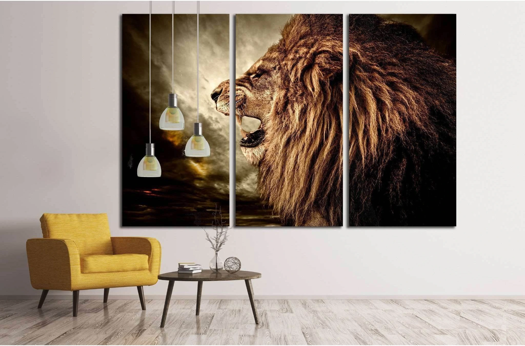 Roaring lion against stormy sky №1844 Ready to Hang Canvas Print - Zellart Canvas Prints ALL_Products, Lion, s-1844