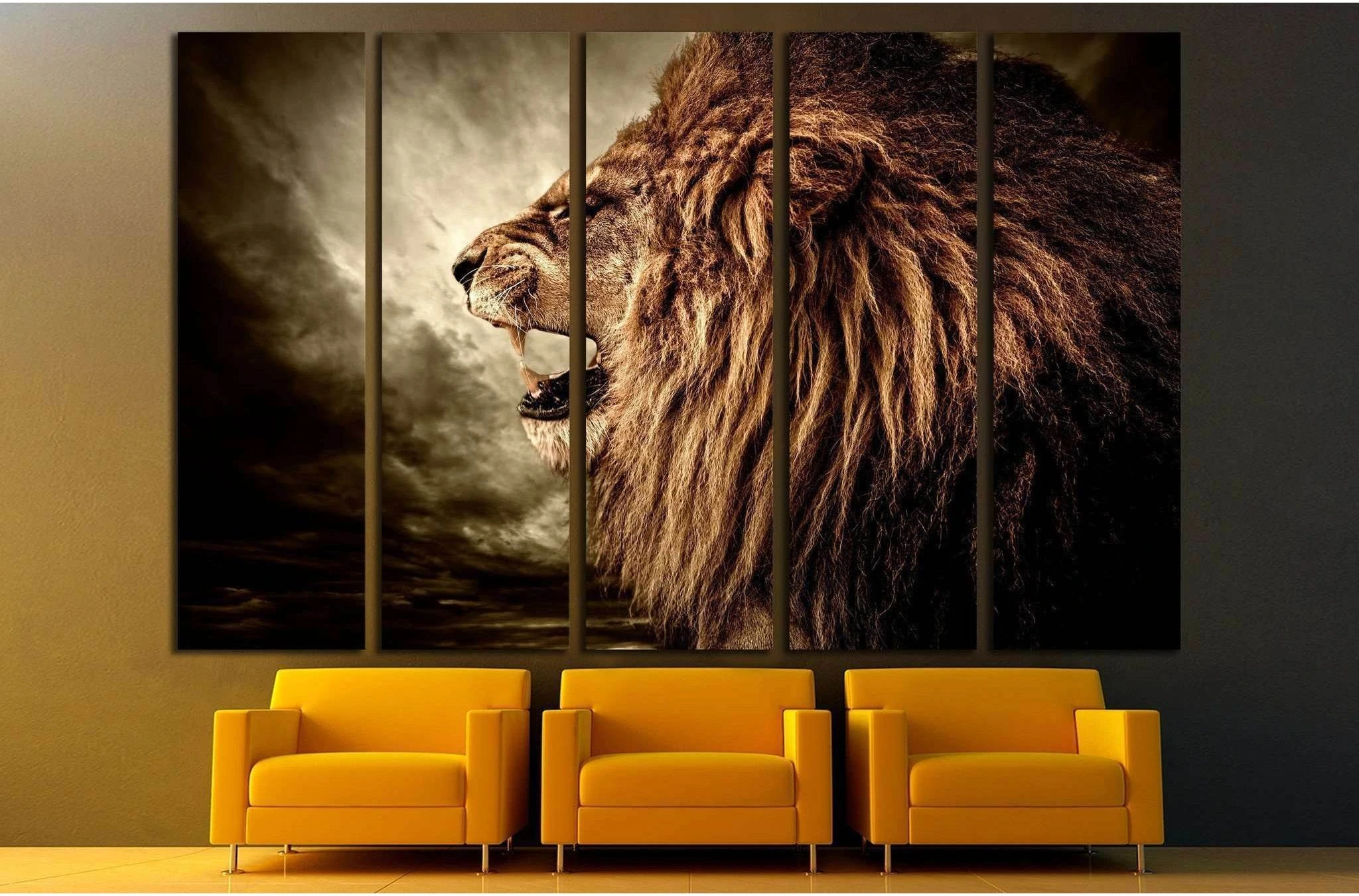 Roaring lion against stormy sky №1844 Ready to Hang Canvas Print - Zellart Canvas Prints ALL_Products, Lion, s-1844
