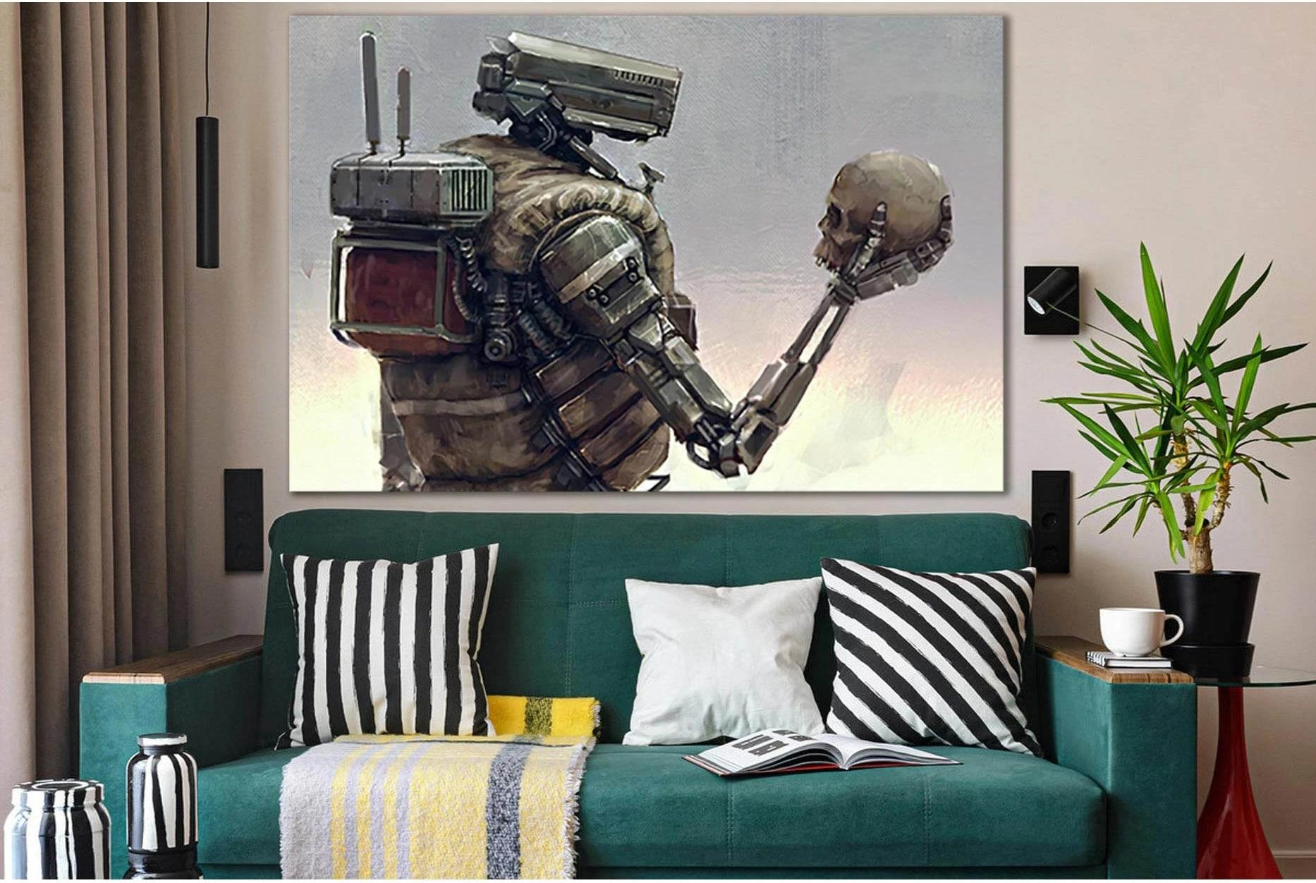 Robot And Skull №SL1291 Ready to Hang Canvas Print - Zellart Canvas Prints 0new, ALL_Products, Fantasy And Sci Fi Wall Art