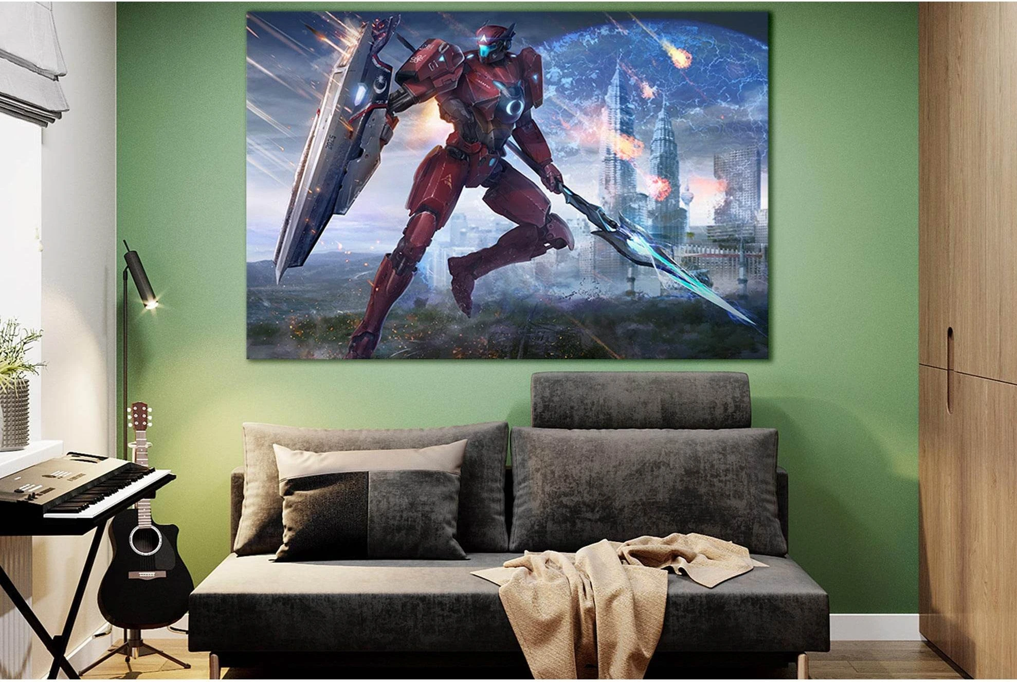 Robot With Sword And Shield №SL1289 Ready to Hang Canvas Print - Zellart Canvas Prints 0new, ALL_Products, Fantasy And Sci Fi Wall Art
