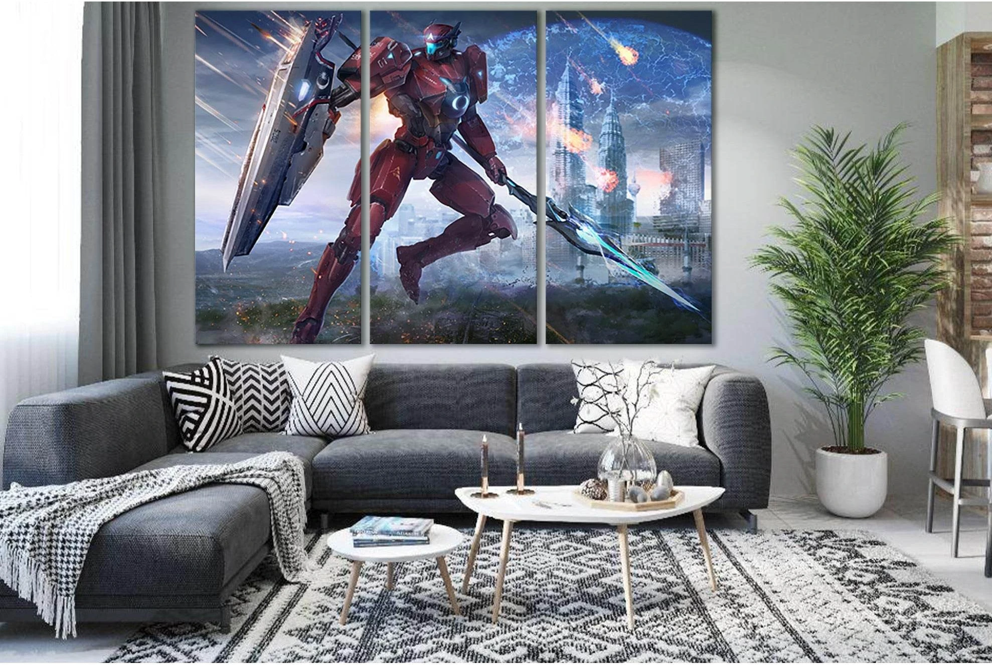 Robot With Sword And Shield №SL1289 Ready to Hang Canvas Print - Zellart Canvas Prints 0new, ALL_Products, Fantasy And Sci Fi Wall Art