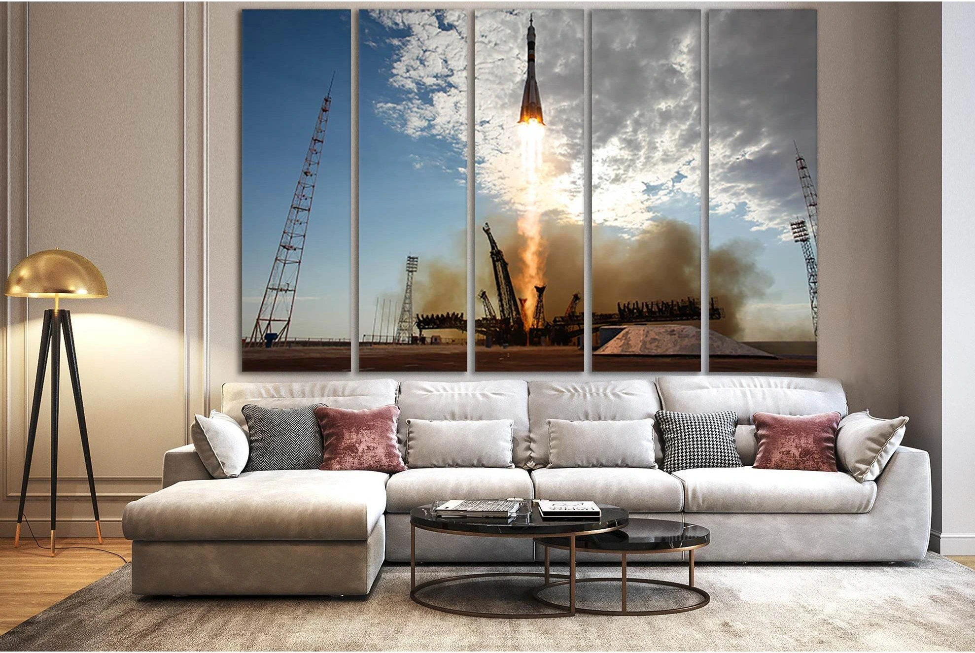 Rocket Soyuz TMA-05M Start №SL992 Ready to Hang Canvas Print - Zellart Canvas Prints 0new, ALL_Products, Astronomy & Space Canvas Wall Art