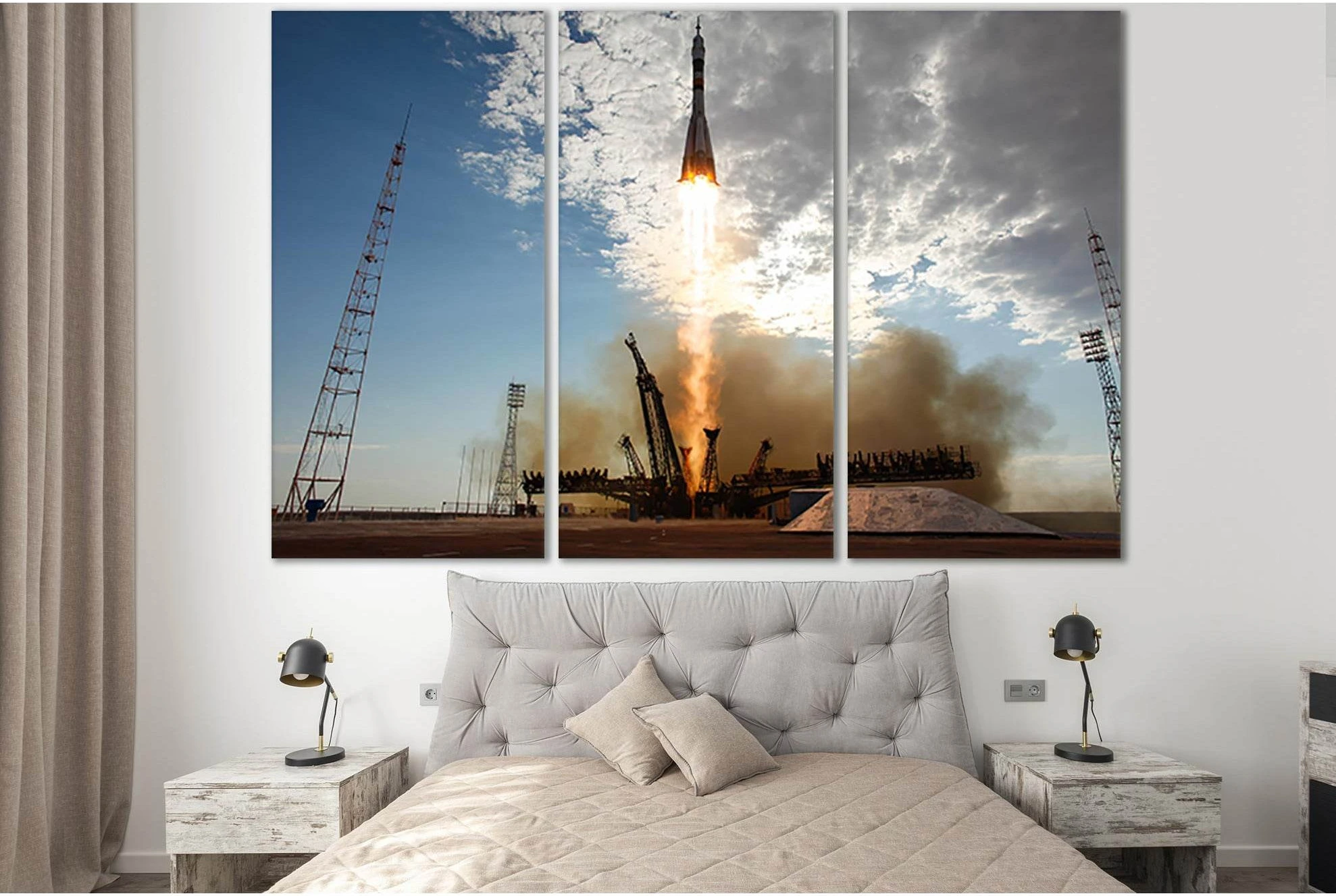 Rocket Soyuz TMA-05M Start №SL992 Ready to Hang Canvas Print - Zellart Canvas Prints 0new, ALL_Products, Astronomy & Space Canvas Wall Art