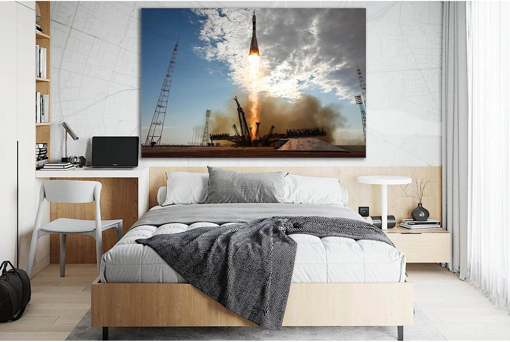 Rocket Soyuz TMA-05M Start №SL992 Ready to Hang Canvas Print - Zellart Canvas Prints 0new, ALL_Products, Astronomy & Space Canvas Wall Art