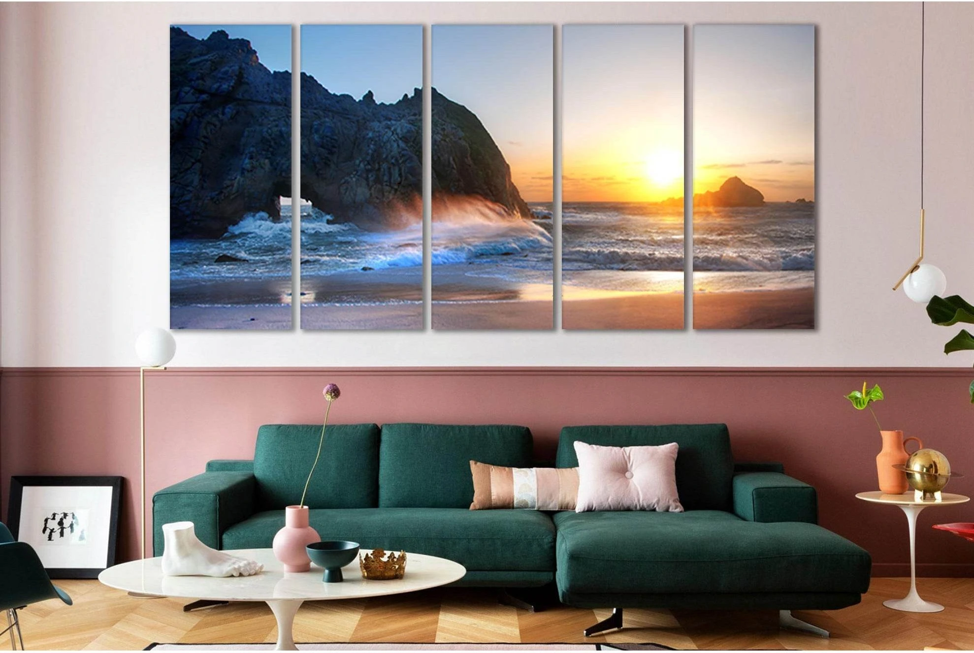 Rocks Waves Beach Sunset №SL255 Ready to Hang Canvas Print - Zellart Canvas Prints 0new, ALL_Products, SUNRISE & SUNSET WALL ART
