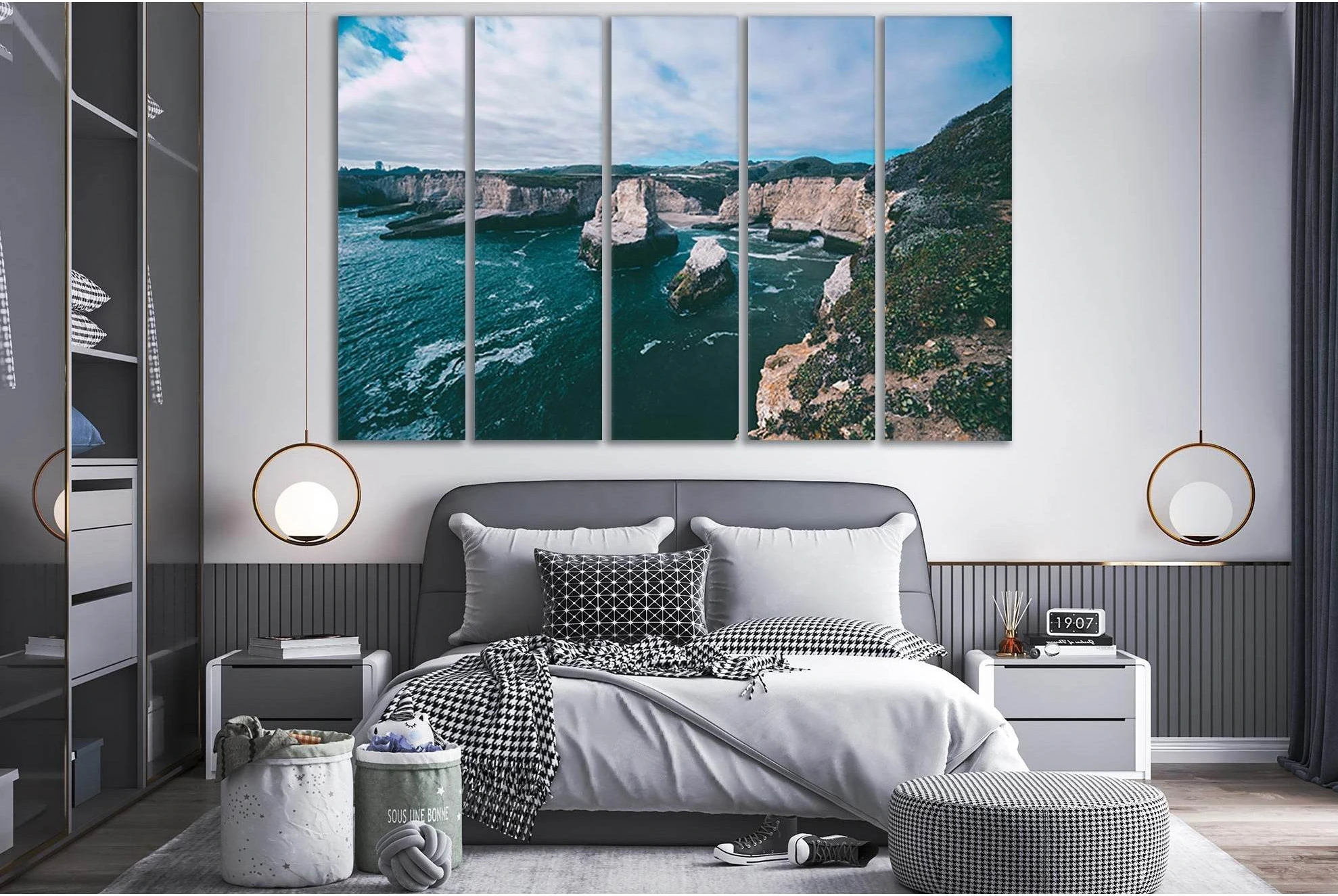 Turquoise Ocean Cliff Seascape Canvas Print Wall Art showing sea water, shoreline and horizon depth.