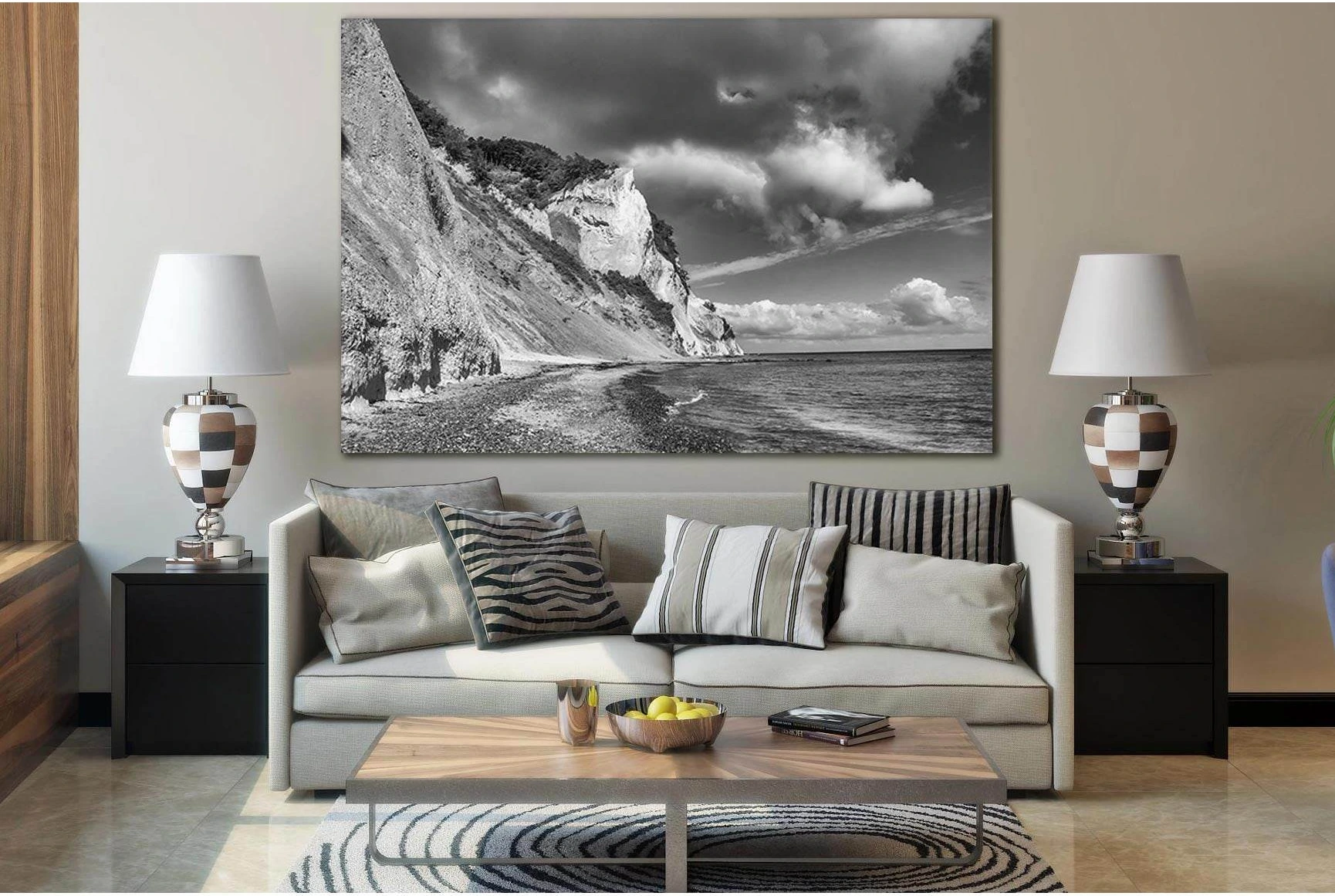 Rocky Coast Of The Sea Black End White №SL870 Ready to Hang Canvas Print - Zellart Canvas Prints 0new, ALL_Products, Black & White Wall Art