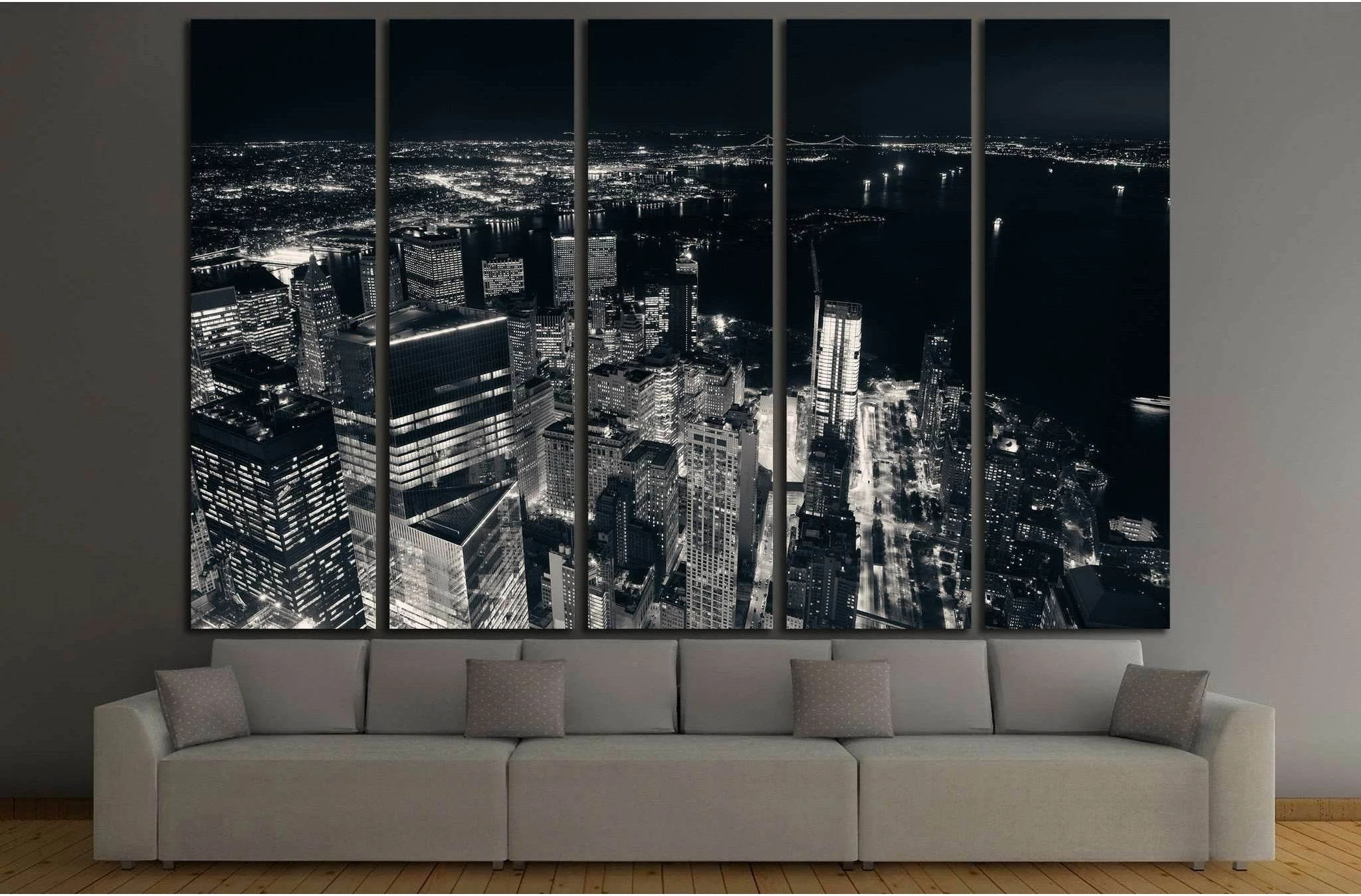 Rooftop night view of New York City downtown №1369 Ready to Hang Canvas Print - Zellart Canvas Prints 0_NY_ART, ALL_Products, s-1369