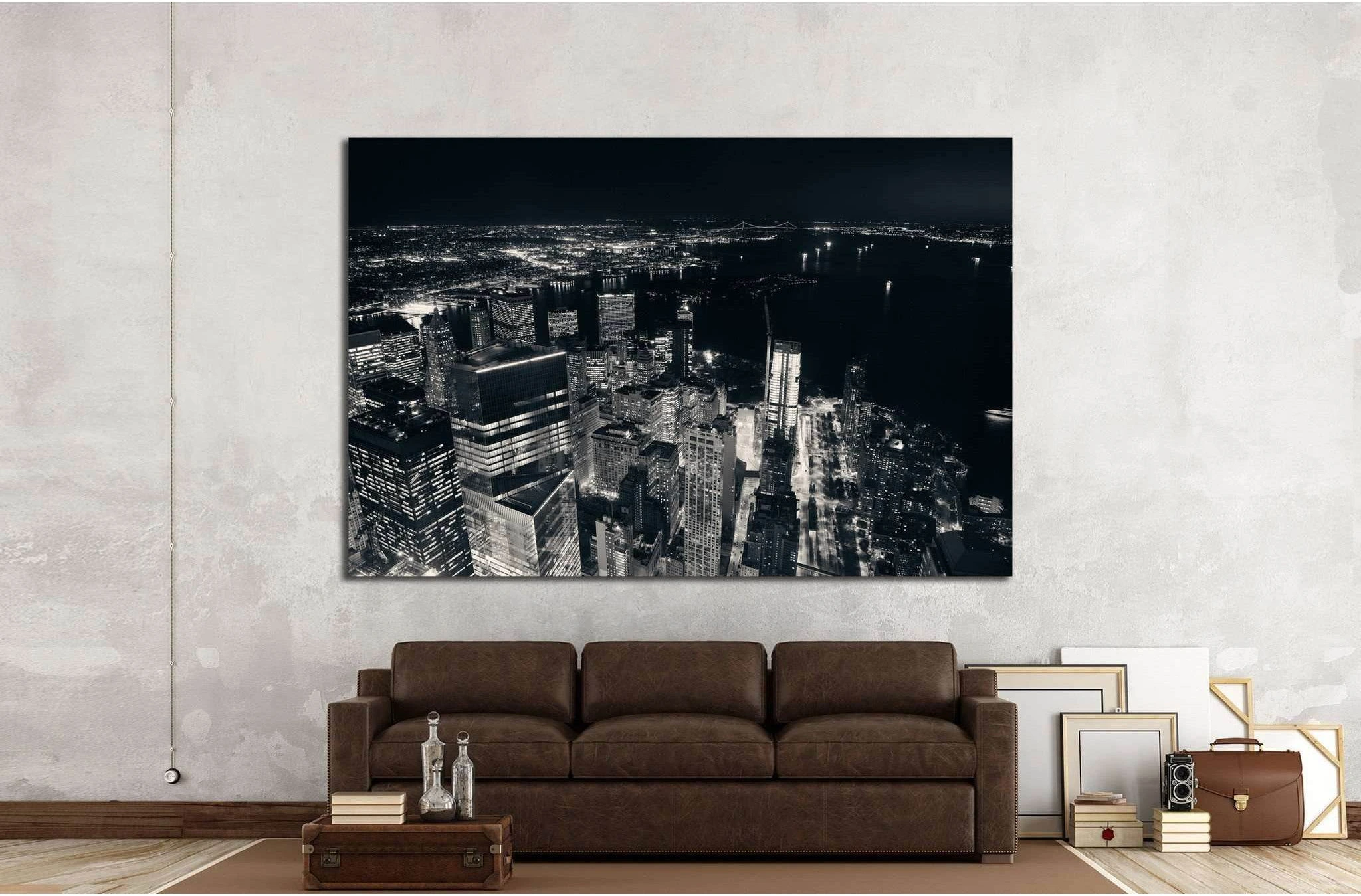 Rooftop night view of New York City downtown №1369 Ready to Hang Canvas Print - Zellart Canvas Prints 0_NY_ART, ALL_Products, s-1369