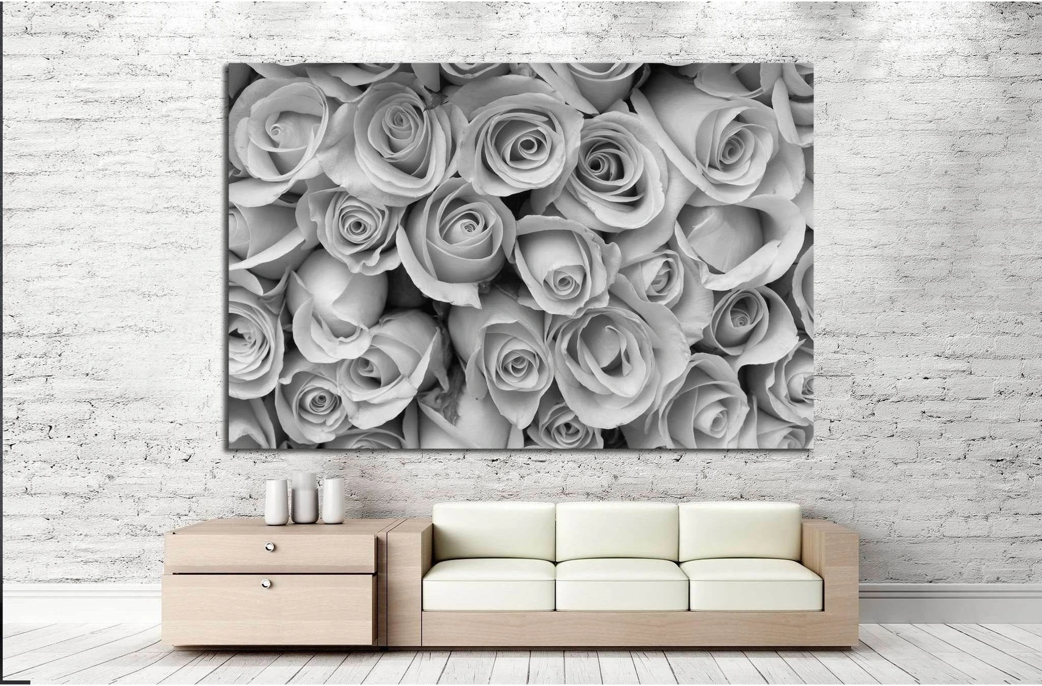 rose flower bouquet, black and white №1344 Ready to Hang Canvas Print - Zellart Canvas Prints ALL_Products, s-1344