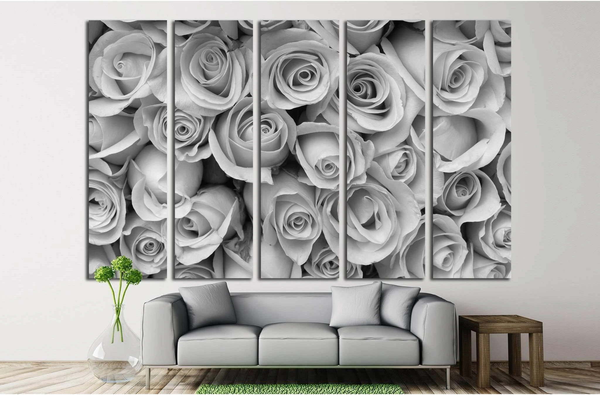 rose flower bouquet, black and white №1344 Ready to Hang Canvas Print - Zellart Canvas Prints ALL_Products, s-1344
