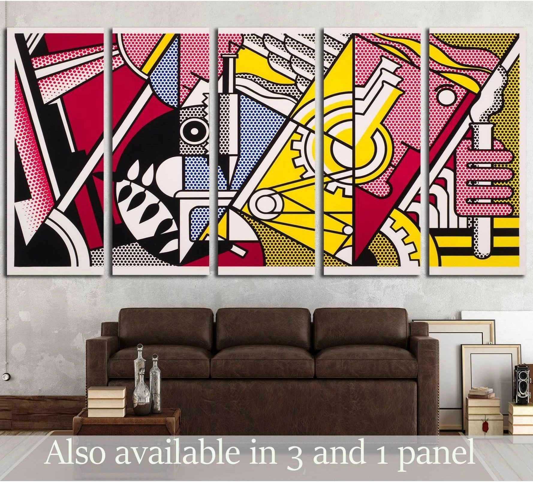 A red, blue, and yellow abstract pop art piece