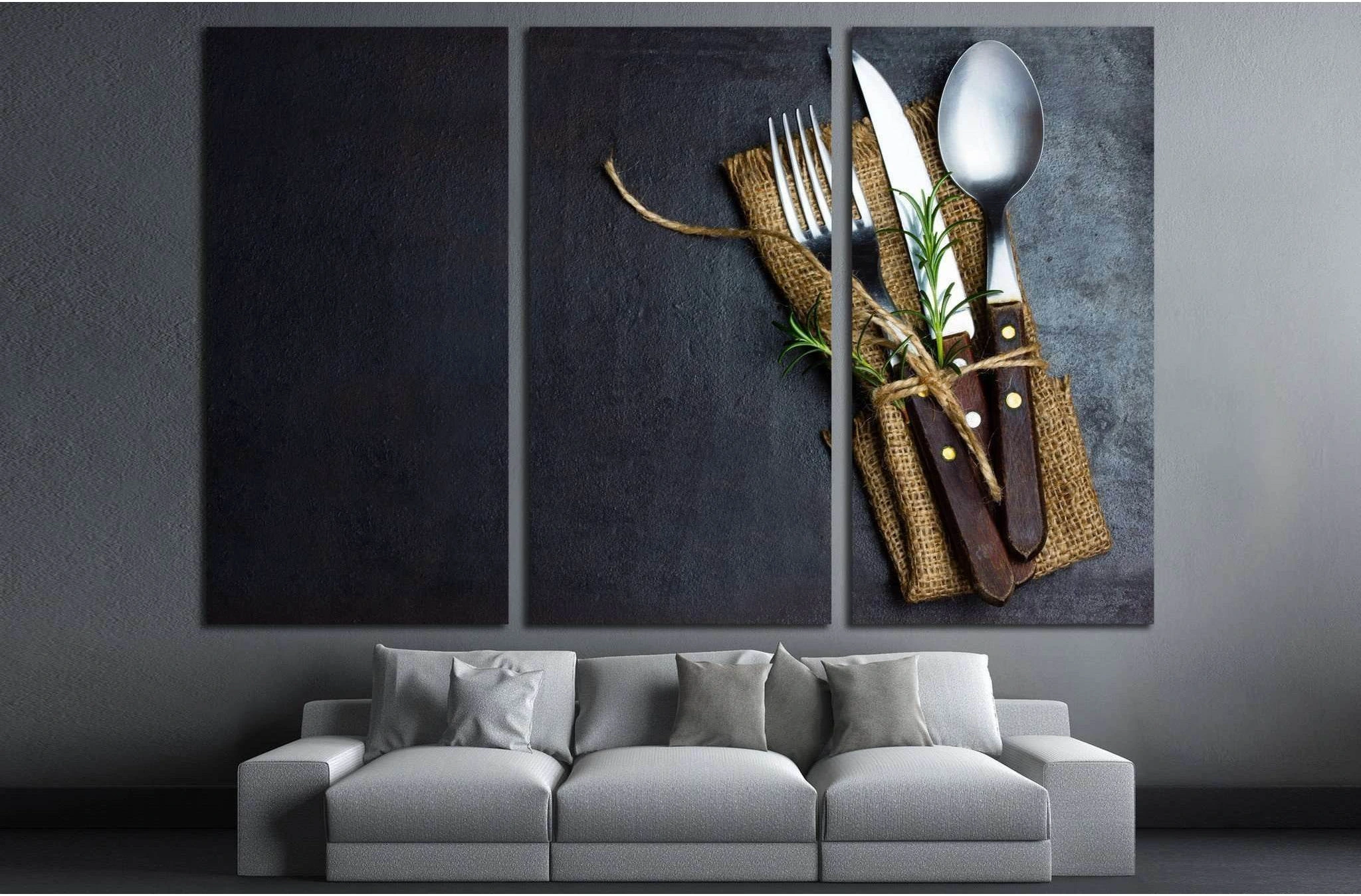 Rustic vintage set of cutlery knife, spoon, fork №1921 Ready to Hang Canvas Print - Zellart Canvas Prints ALL_Products, s-1921