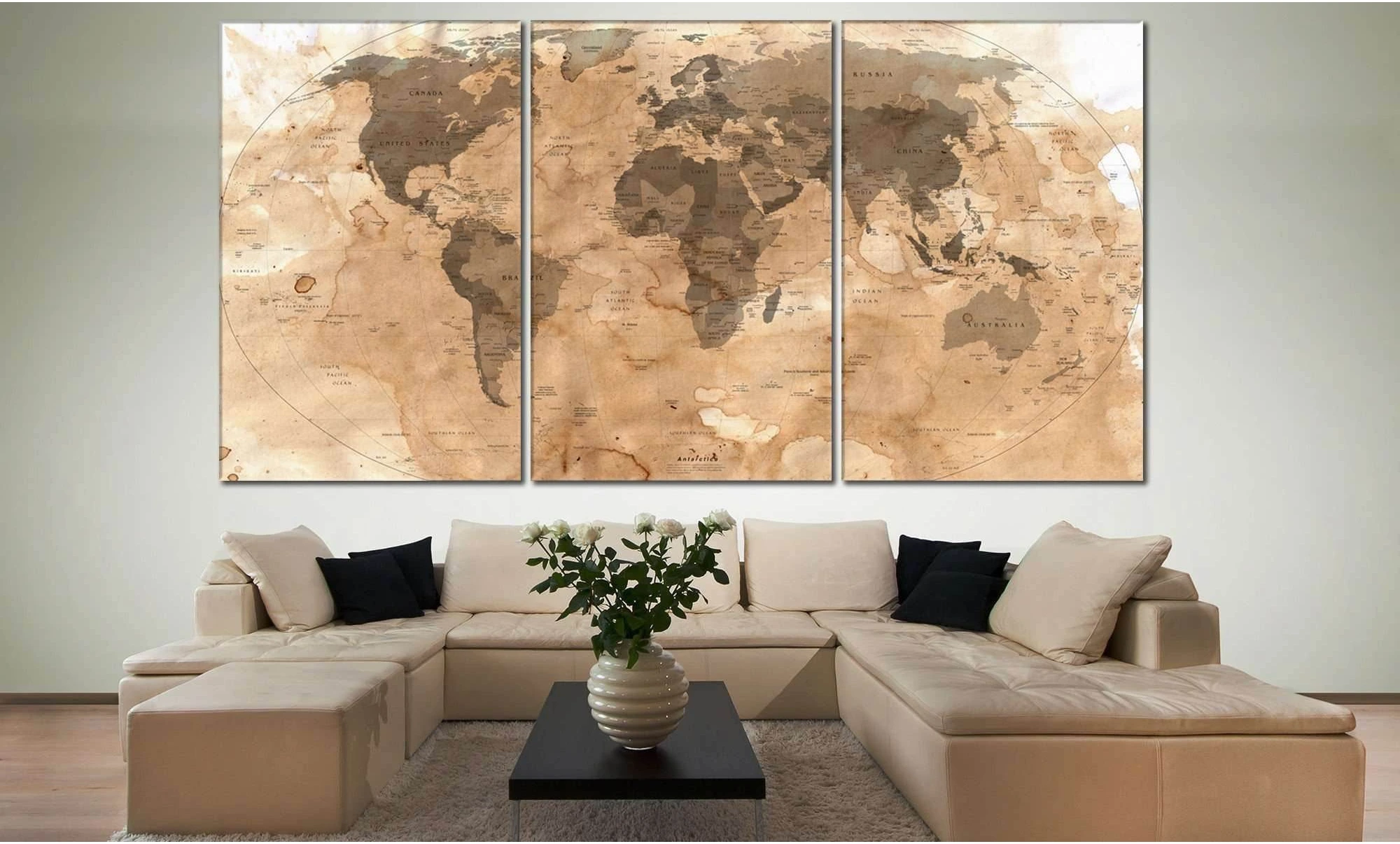 Rustic World Map №800 Ready to Hang Canvas Print - Zellart Canvas Prints ALL_Products, autopostr_pinterest_65155, autopostr_pinterest_65157, autopostr_pinterest_65158, autopostr_pinterest_65160